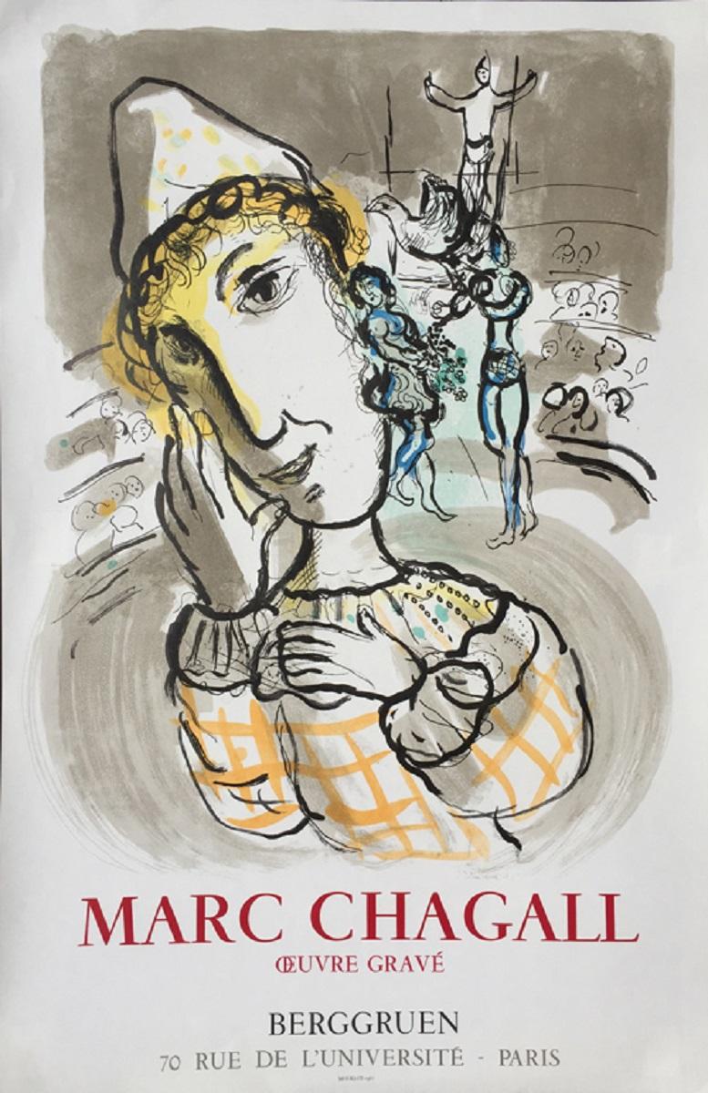 Figurative Print (after) Marc Chagall - Marc Chagall - Le Cirque au Clown Jaune Affiche lithographique originale 