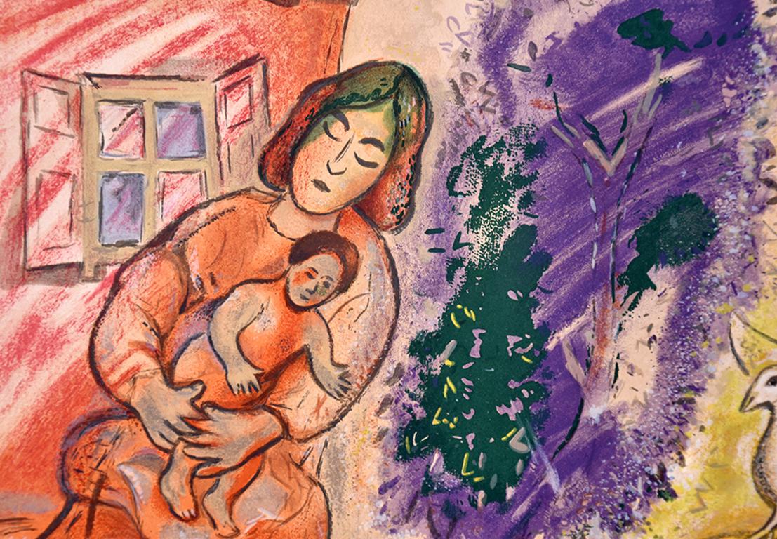 Créée en 1954, cette lithographie en couleurs est d'après Marc Chagall (Vitebsk, 1887- Saint-Paul, 1985). Imprimé sur papier vélin d'Arches par Charles Sorlier sous la direction de Chagall. Cette œuvre est numérotée 97 de l'édition de 300 et il y a