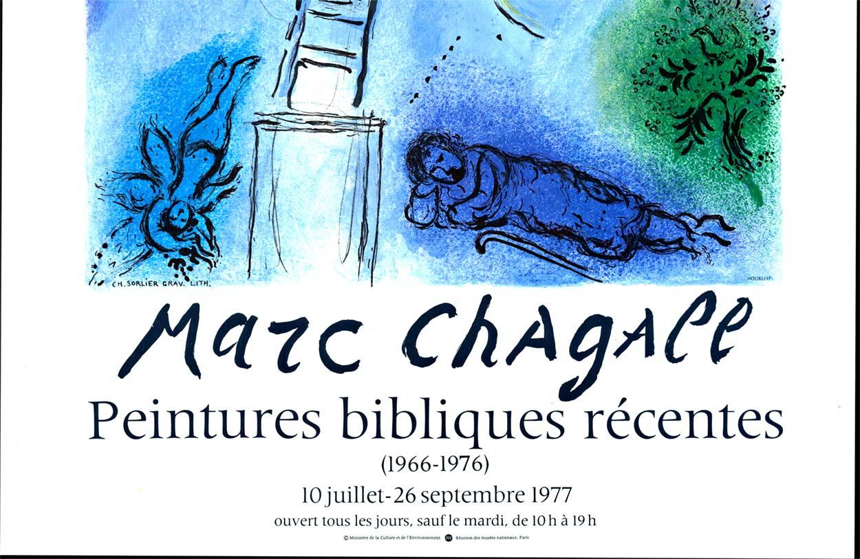 Original Marc Chagall Peintures Bibliques Recentes  Jacob's Ladder exhibition - Blue Abstract Print by (after) Marc Chagall