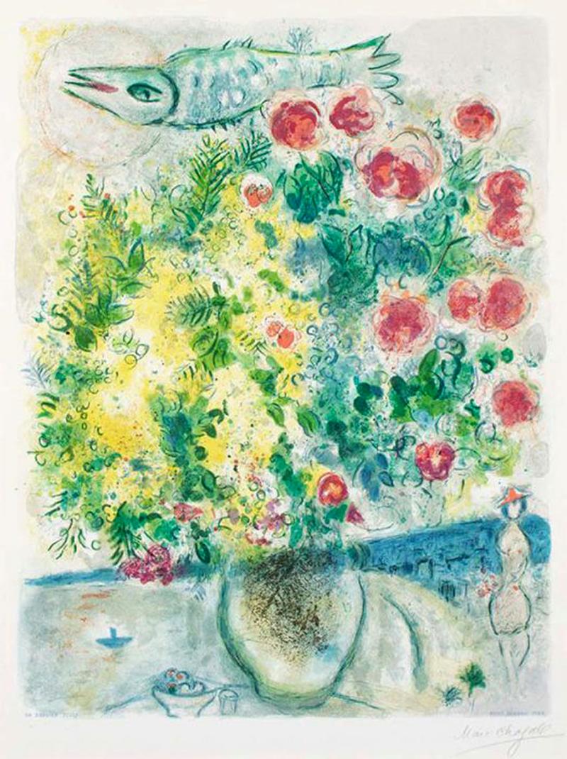 (after) Marc Chagall Figurative Print - Roses et Mimosa (Roses and Mimosa) from Nice & the Côte d’Azur