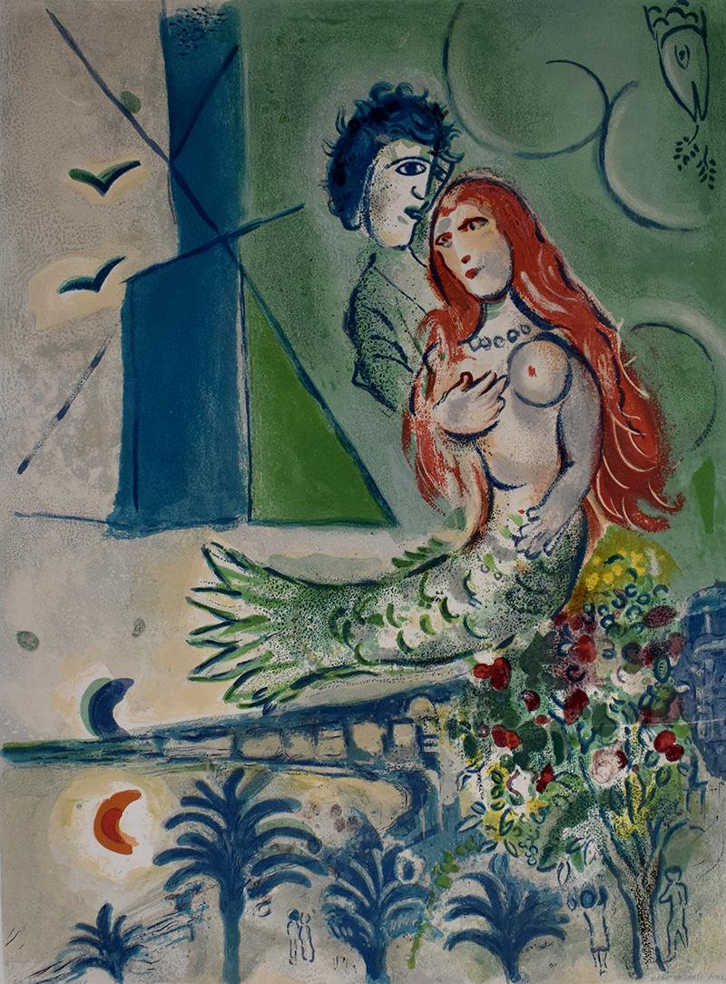Sirene mit dem Dichter, aus: Nizza und die Côte d'Azur - Lithographie - 1967