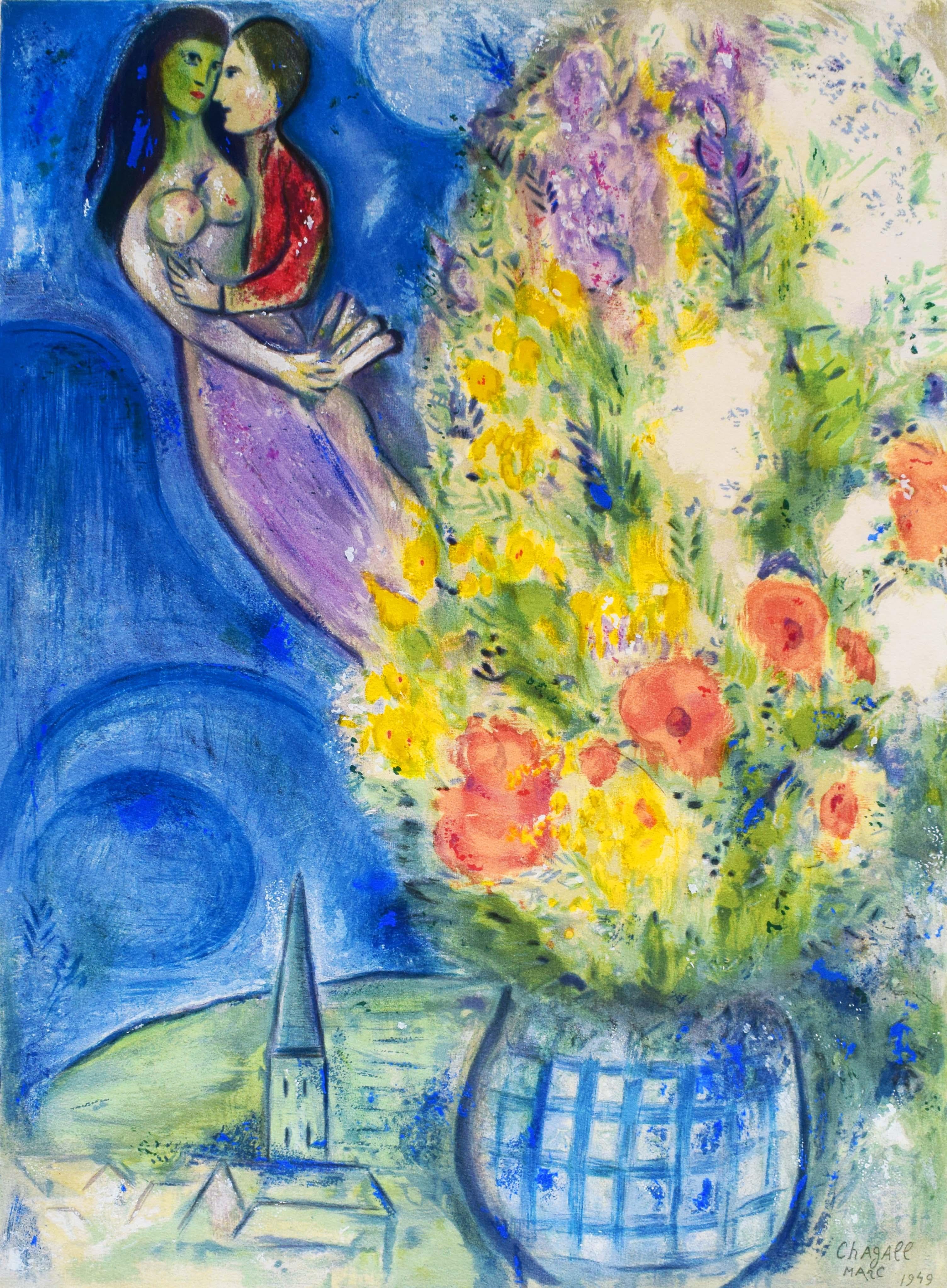 (after) Marc Chagall Figurative Print - The Poppies  Les Coquelicots -  French Russian Flowers Poppies