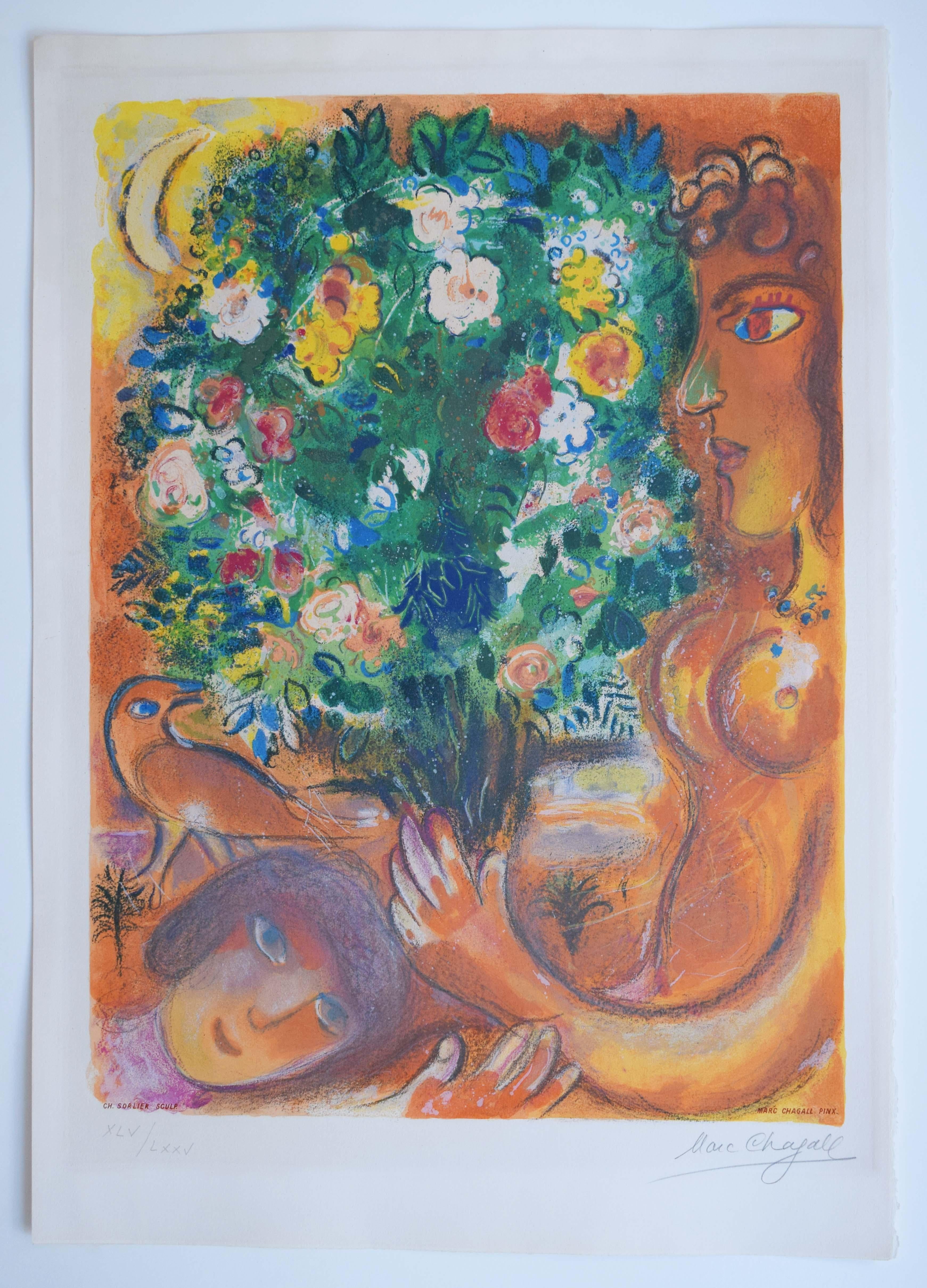 Woman with Bouquet - Nice French Russian - Print by (after) Marc Chagall