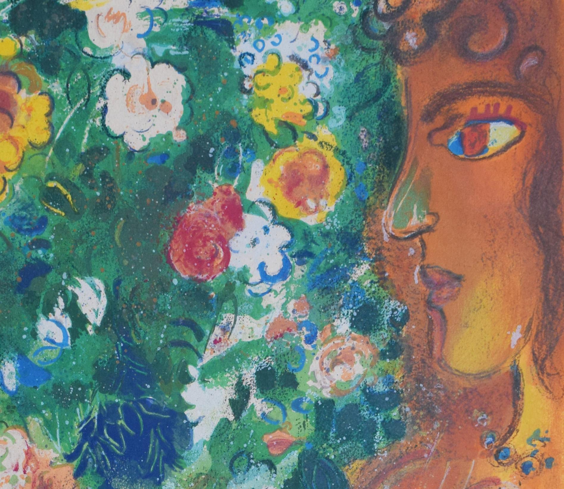 Woman with Bouquet - Nice French Russian - Brown Figurative Print by (after) Marc Chagall
