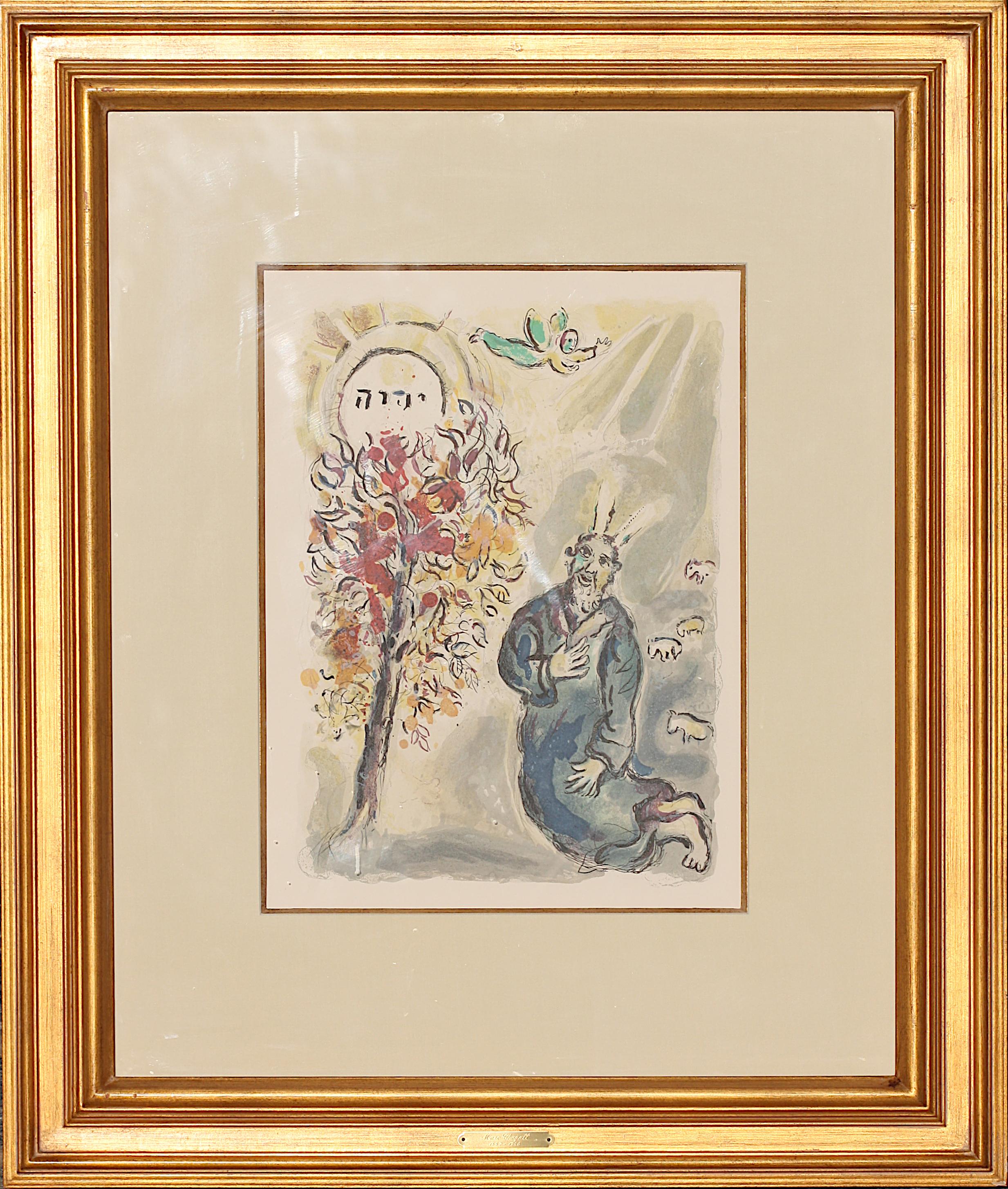 
(after) Marc Chagall, (russo/francese, 1887-1985), Litografie, La storia dell'Esodo, Mosè e il roveto ardente,
pubblicato originariamente da L. Amiel, Parigi e New York, 1966, edizione di 250 copie.
Riferimenti: Cramer 64; Mourlot 444-467.
Sito