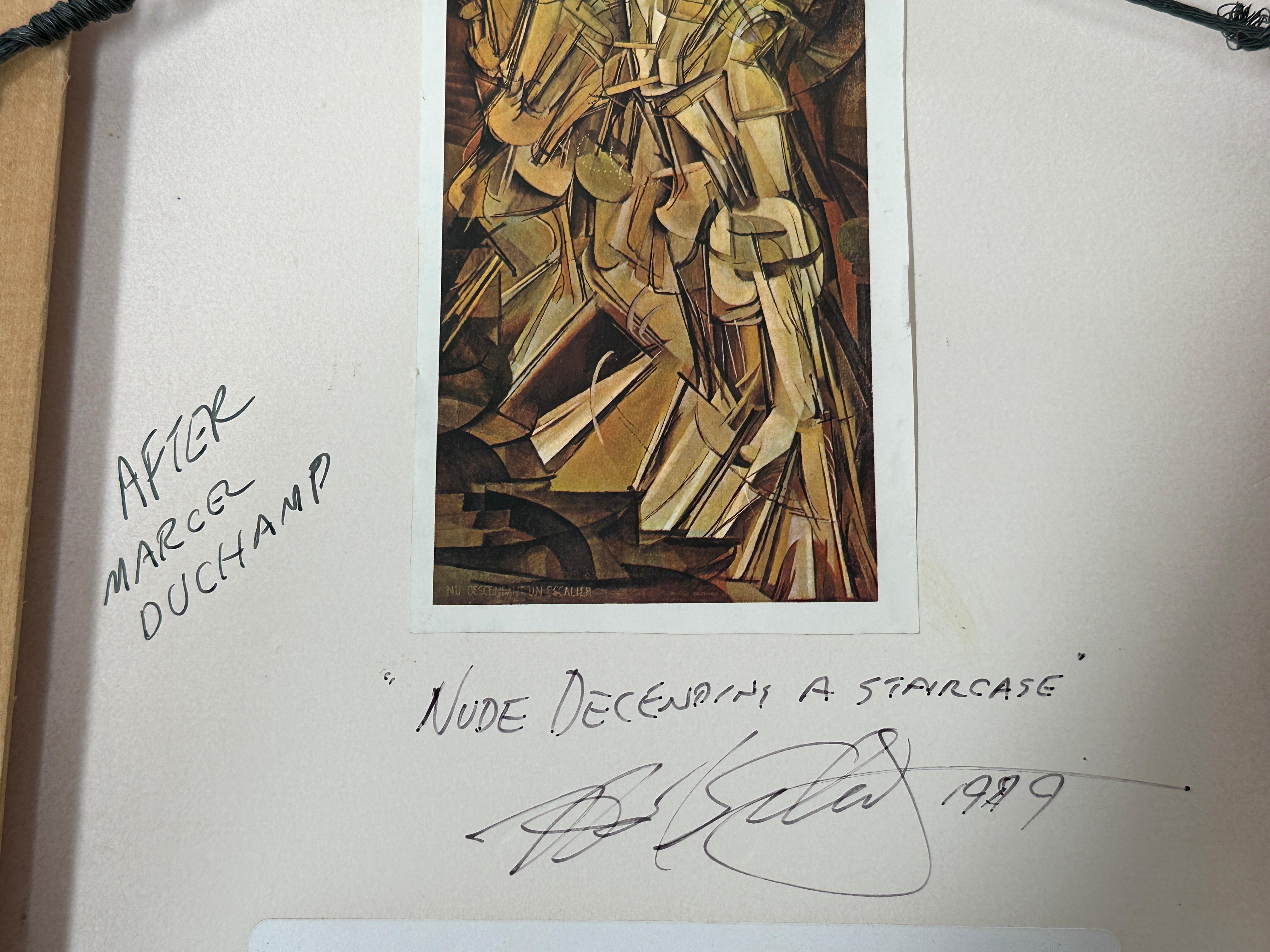 Oil, Wood and Straw Mixed Media signed N. Schultz after Marcel Duchamp For Sale 6