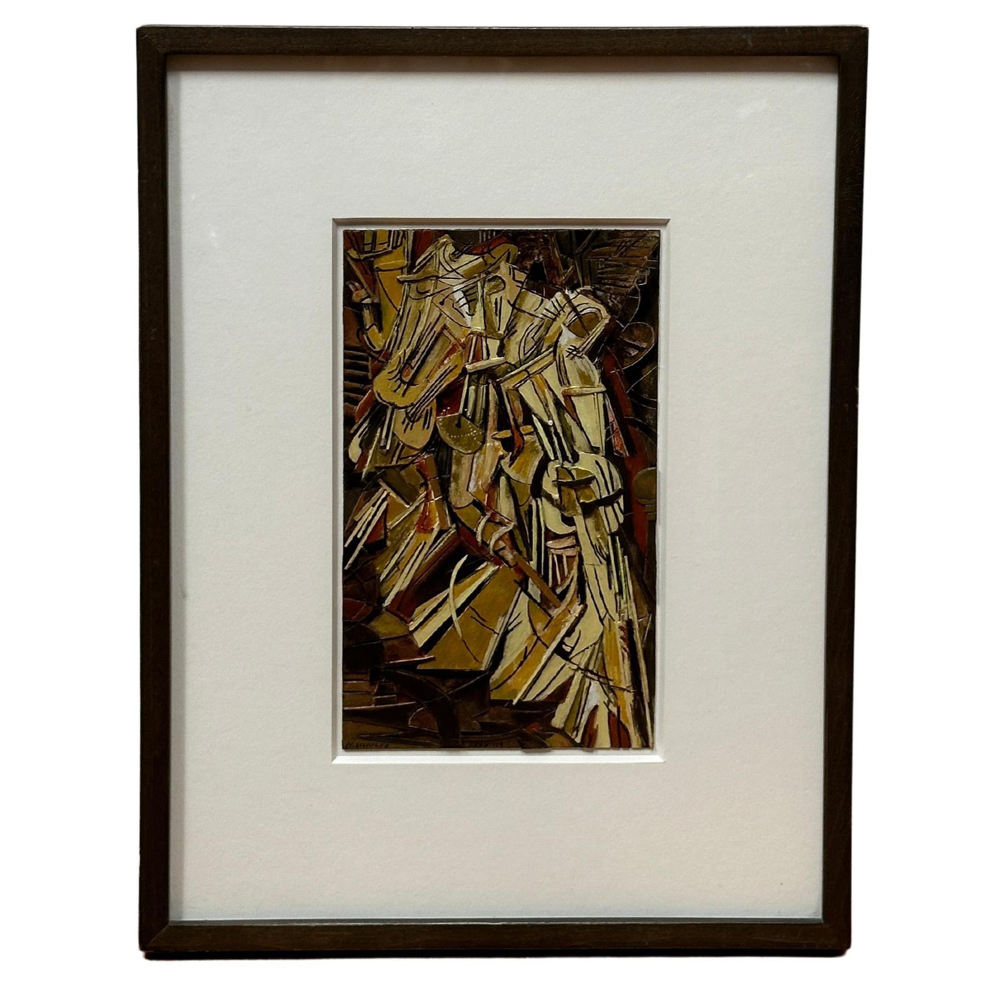 Oil, Wood and Straw Mixed Media signed N. Schultz after Marcel Duchamp - Mixed Media Art by (after) Marcel Duchamp