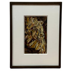 Retro Oil, Wood and Straw Mixed Media signed N. Schultz after Marcel Duchamp