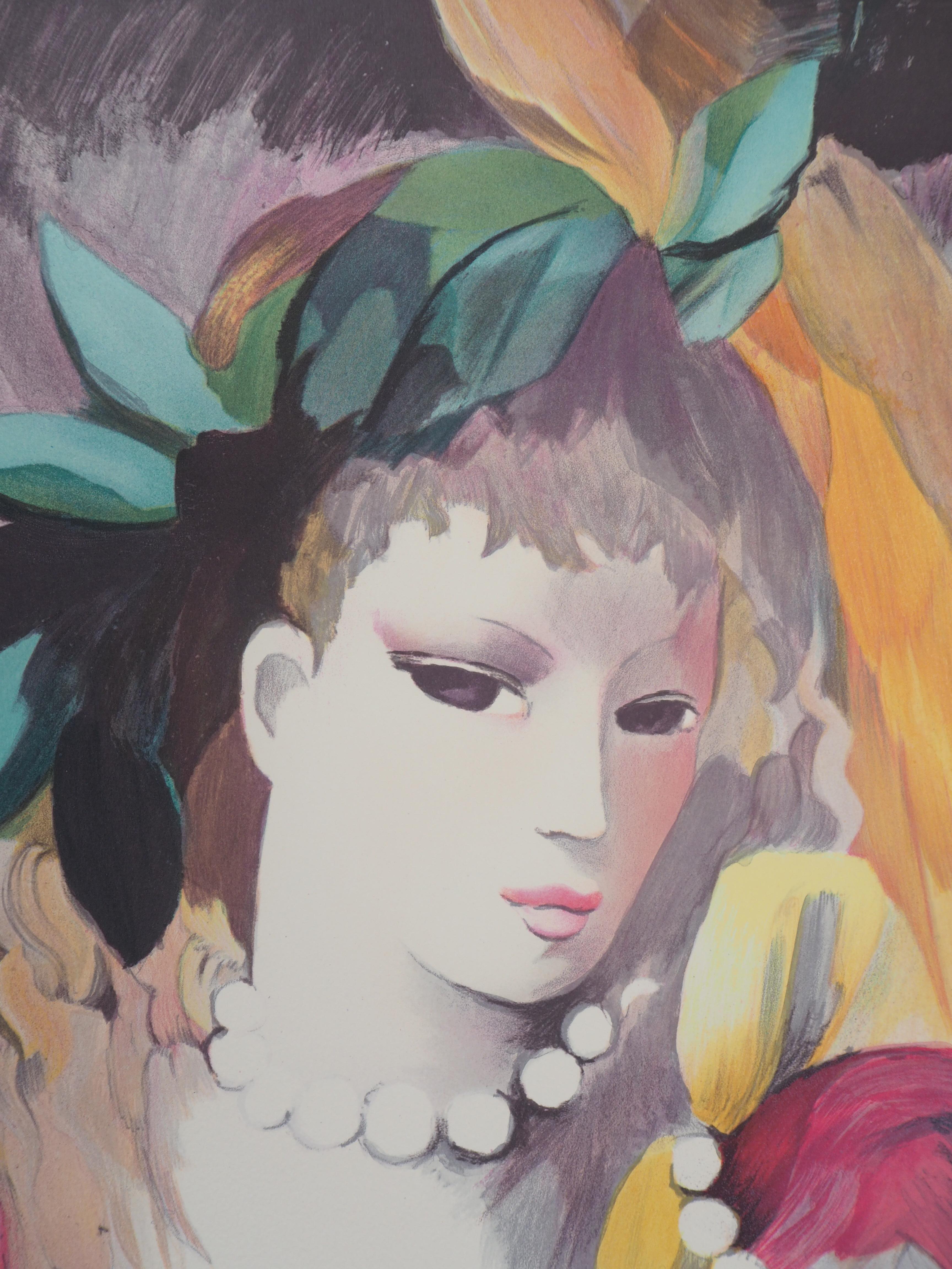 La collana di perle - Litografia - Portrait Print Beige di (after) Marie Laurencin