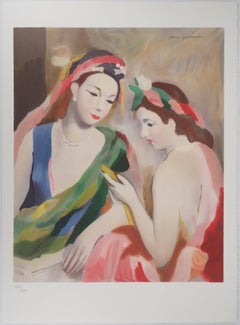 Vintage Two Women Looking at a Picture - Lithograph