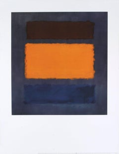 1990s Abstract Offset Print: Brown and Orange on Slate, Unframed
