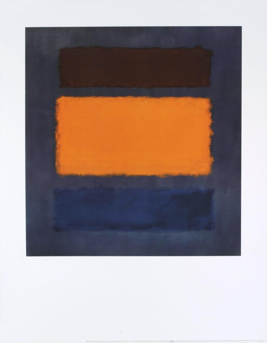1990s Abstract Offset Print: Brown and Orange on Slate, Unframed