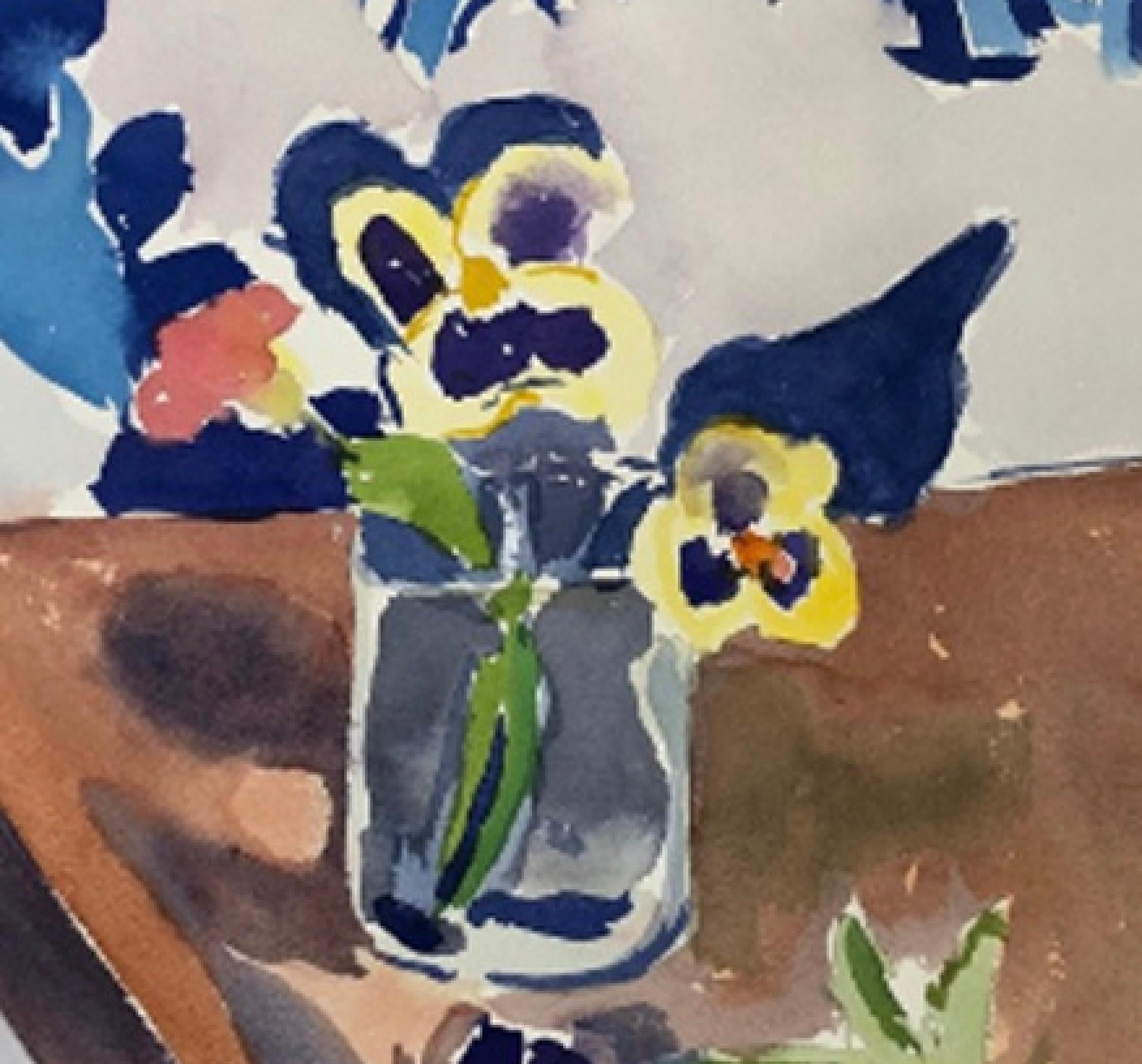 Original artwork by artist Peggy Kennedy.

From the Artist: “I’ve always loved this oil painting at the Met Museum with the bold scaled wallpaper as contrast for the delicate pansies. I also love the stark simple shape of the table.”

 

Image size