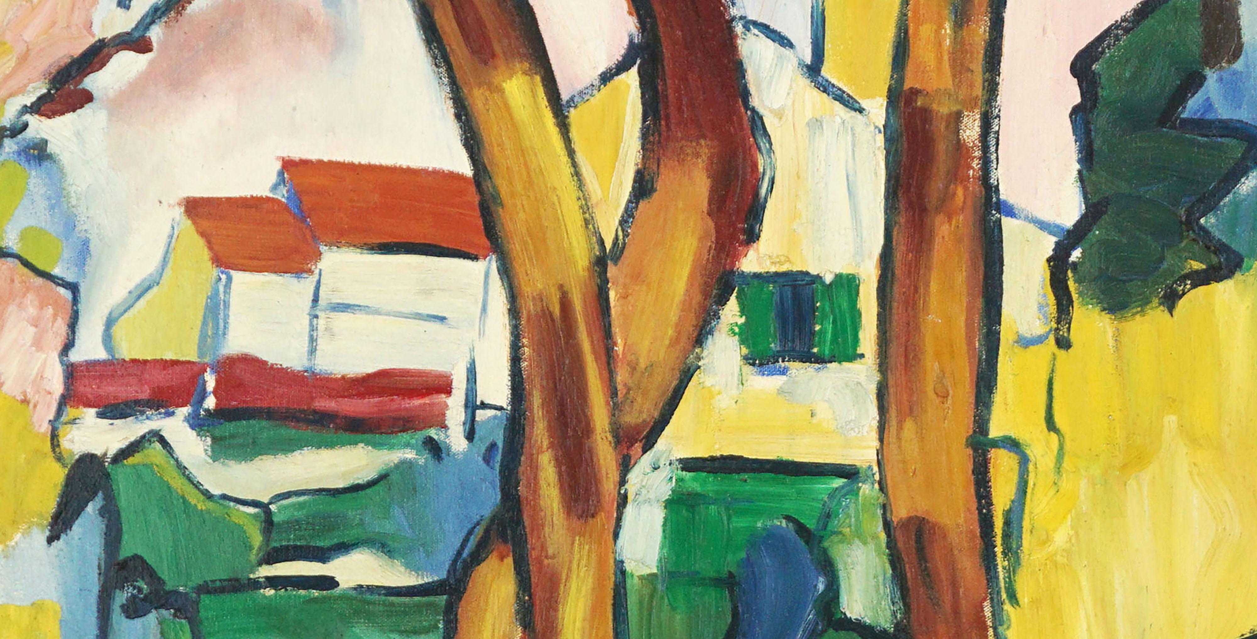 Les Arbres Rouge Paesaggio Fauvista - Painting Fauvismo di (after) Maurice de Vlaminck