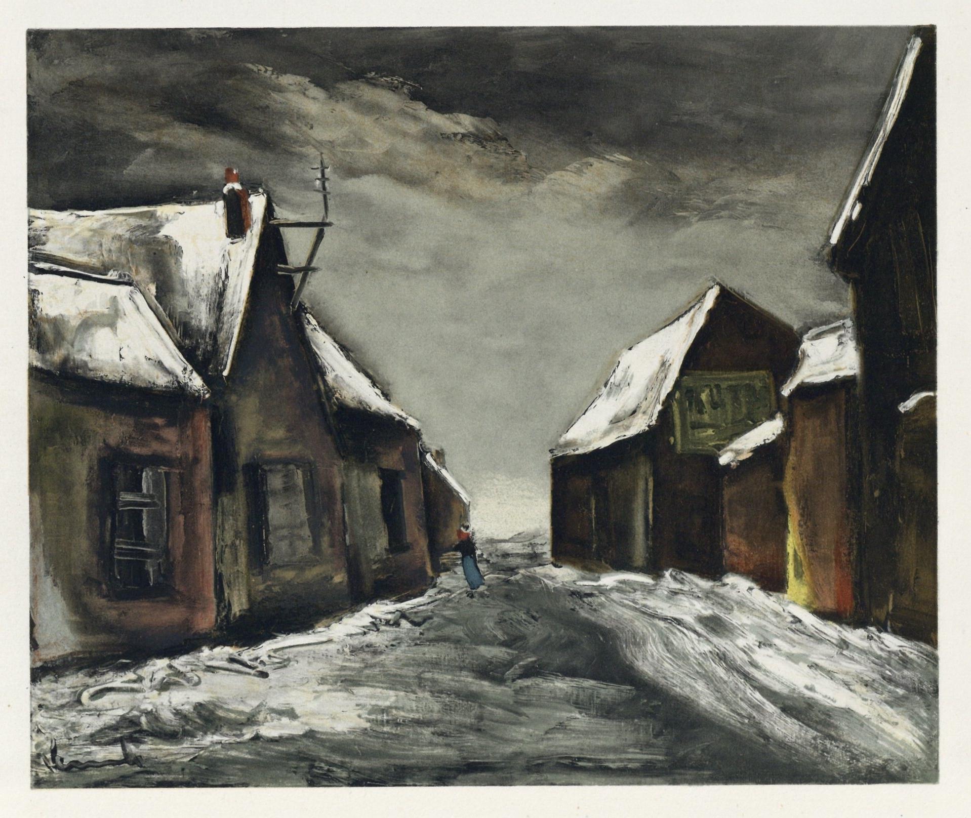 "Allainville under Snow" lithograph - Print by (after) Maurice de Vlaminck