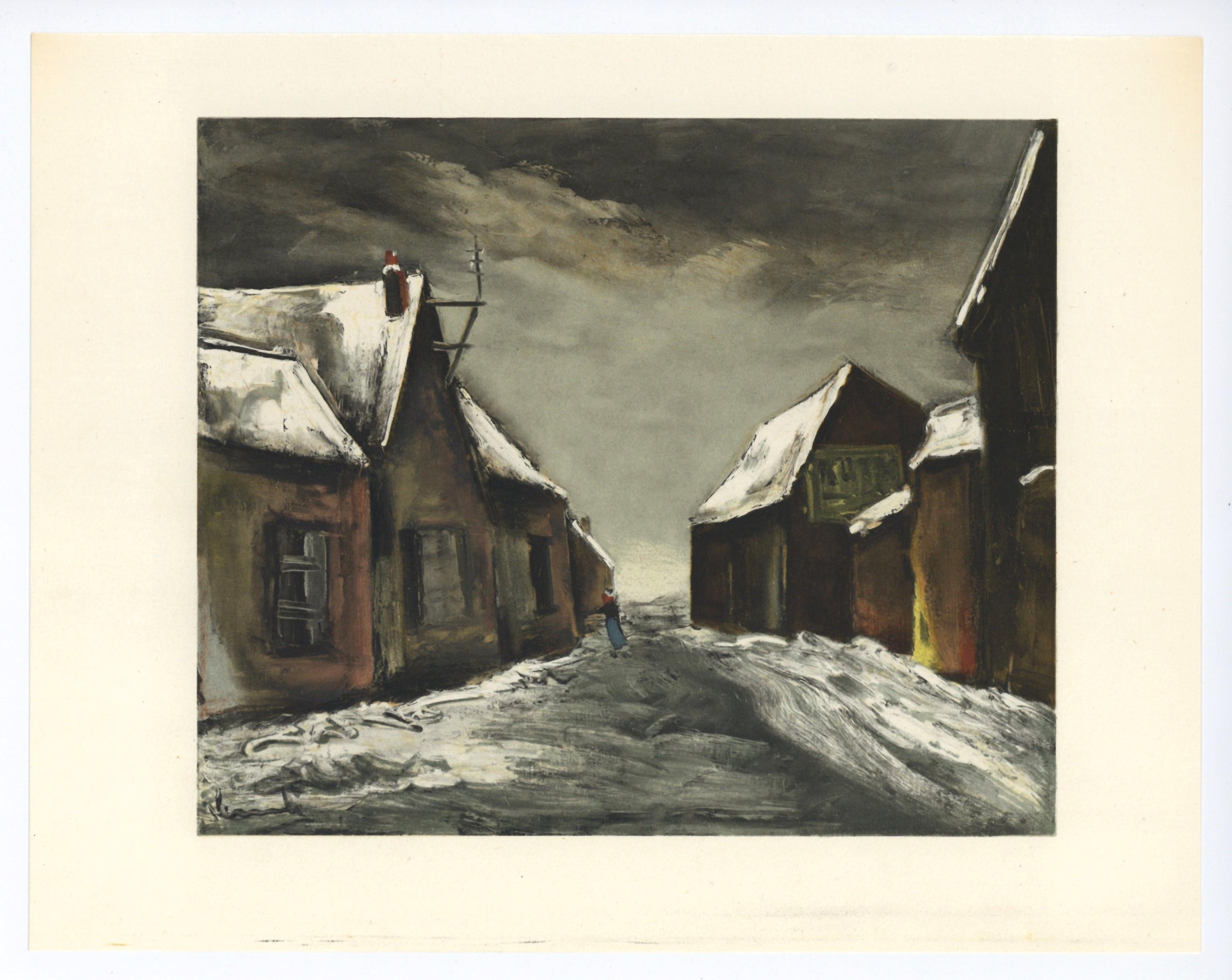 "litografia "Allainville sotto la neve - Print di (after) Maurice de Vlaminck