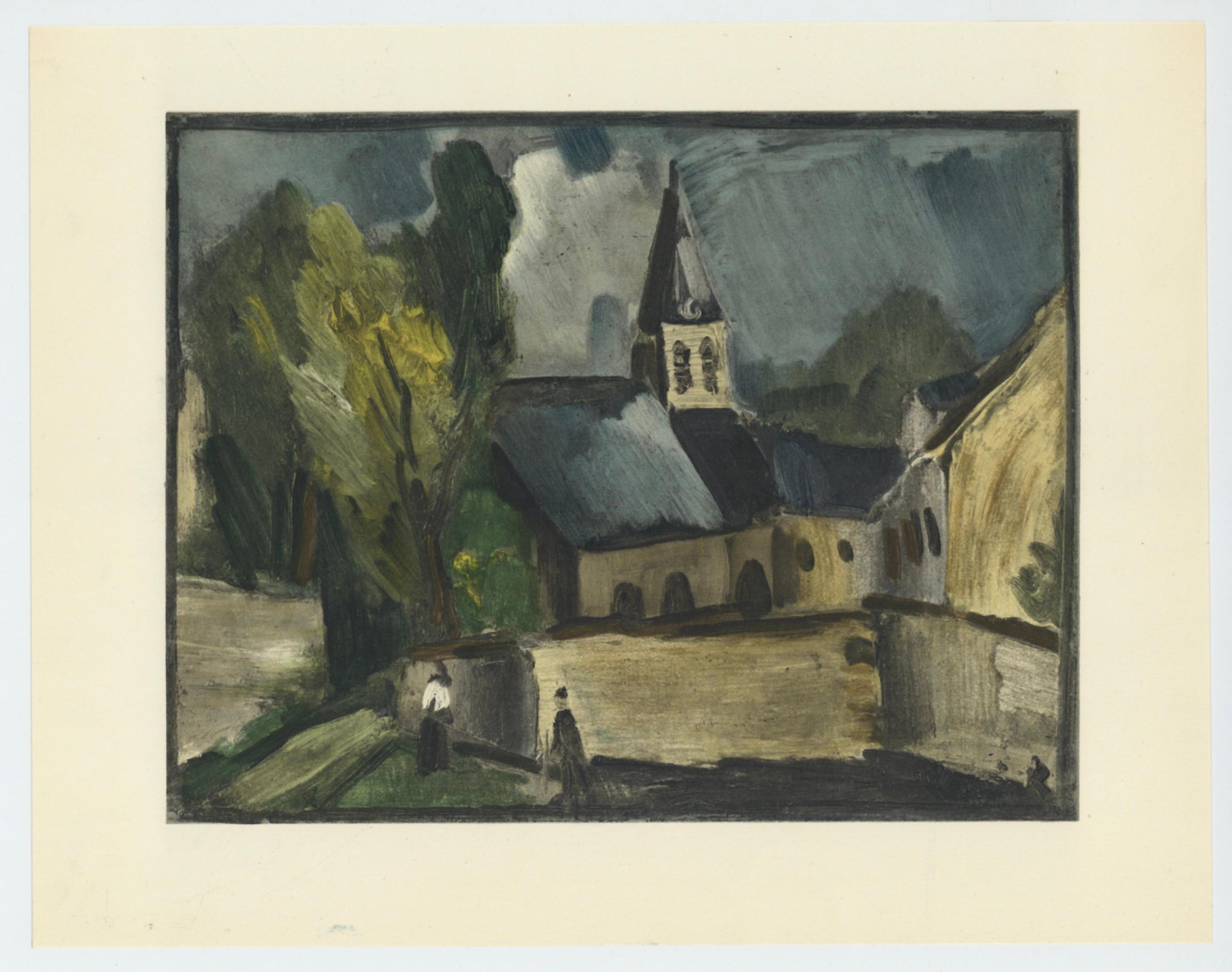 "Church at Bougival" lithograph - Print by (after) Maurice de Vlaminck