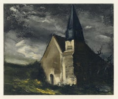 Vintage "Church at Saint-Lubin-de-Cravant" lithograph