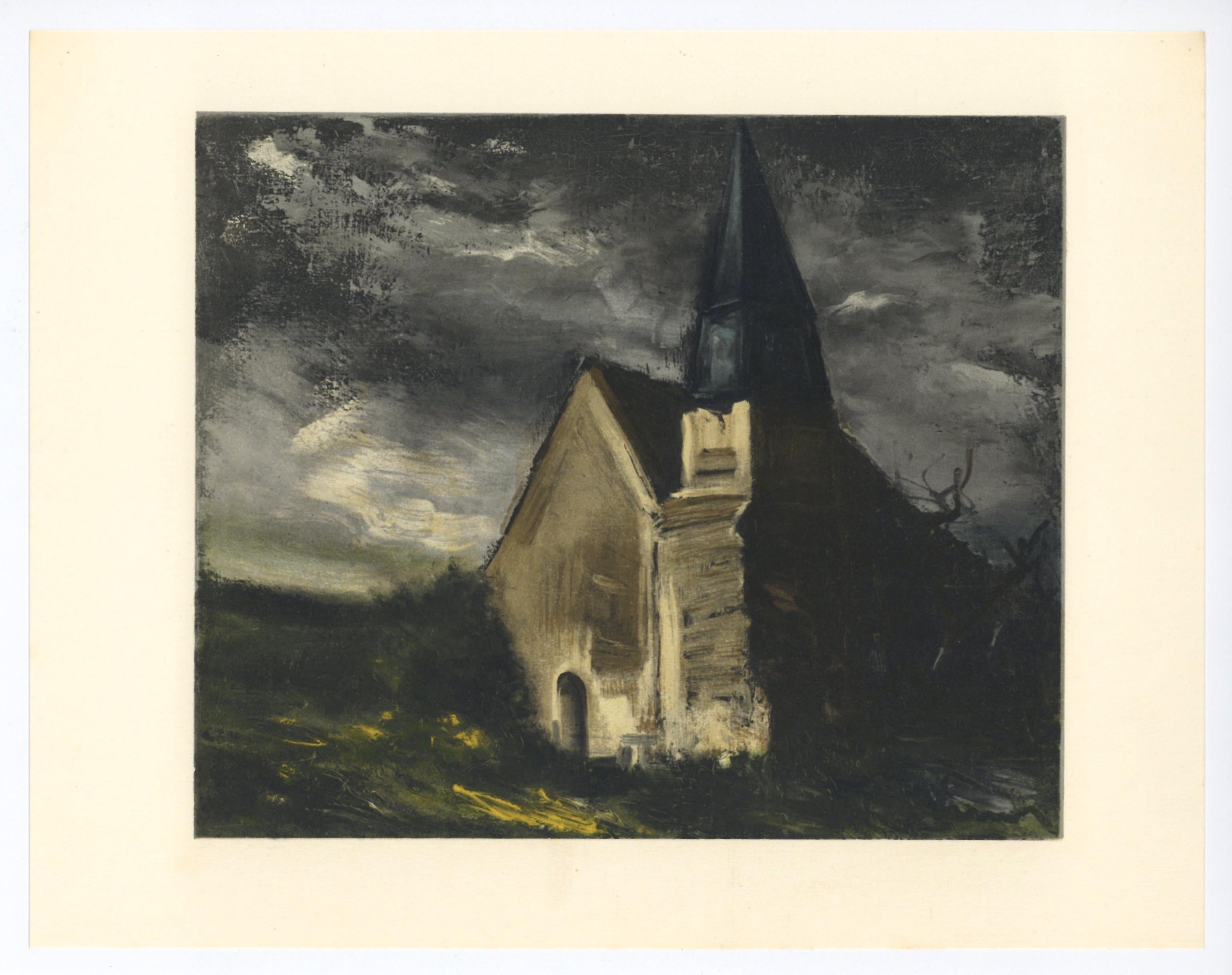 "Litografía "Iglesia de Saint-Lubin-de-Cravant - Print de (after) Maurice de Vlaminck