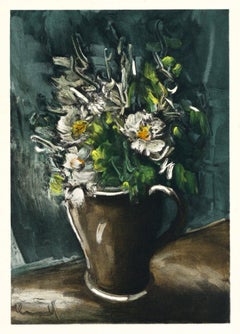 Vintage "Flowers in a Stoneware Jug" lithograph