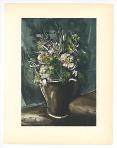 "Flowers in a Stoneware Jug" lithograph