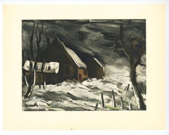 Vintage "La Maladrerie under Snow" lithograph