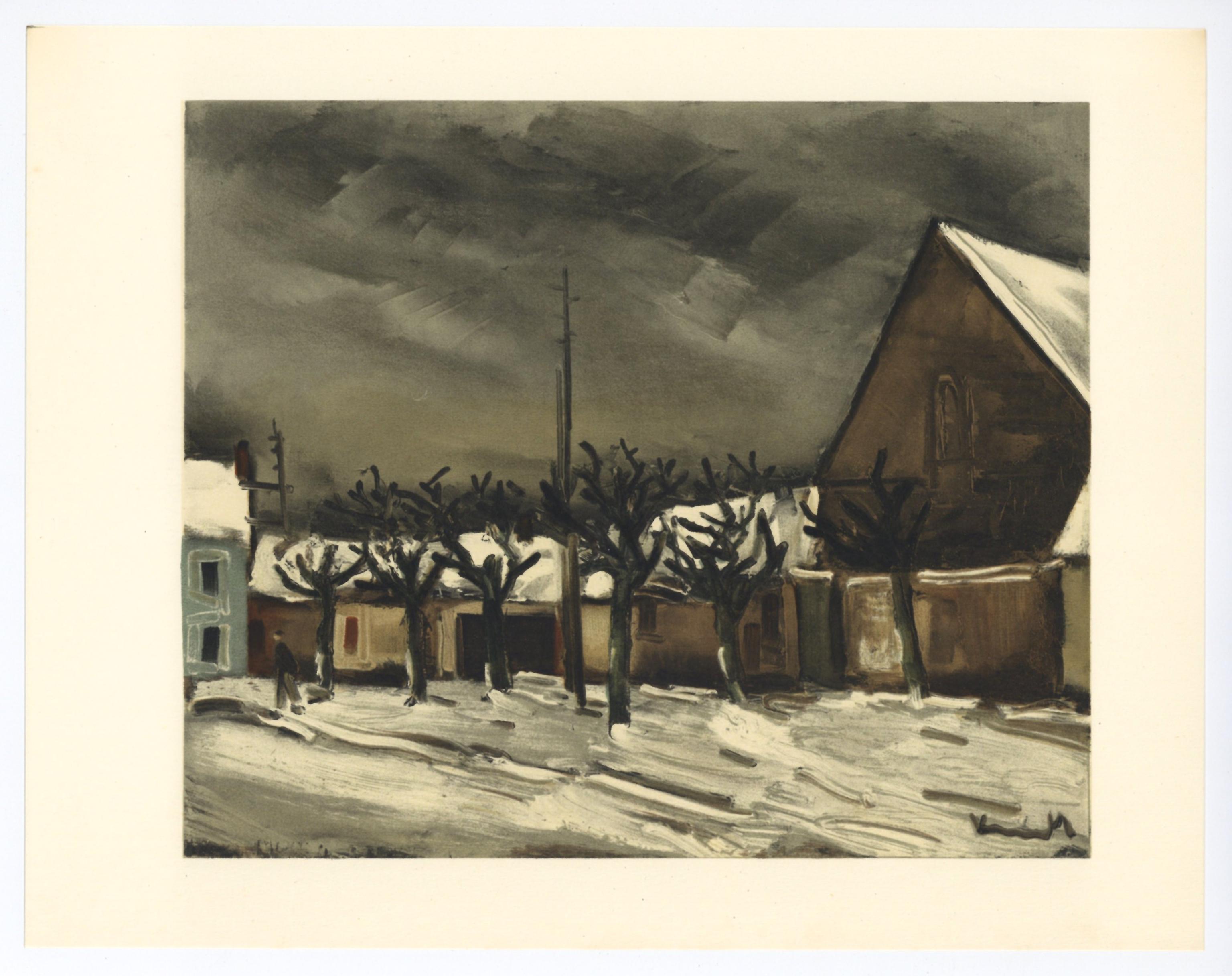 "Lithographie "Tilleuls sous la neige - Print de (after) Maurice de Vlaminck
