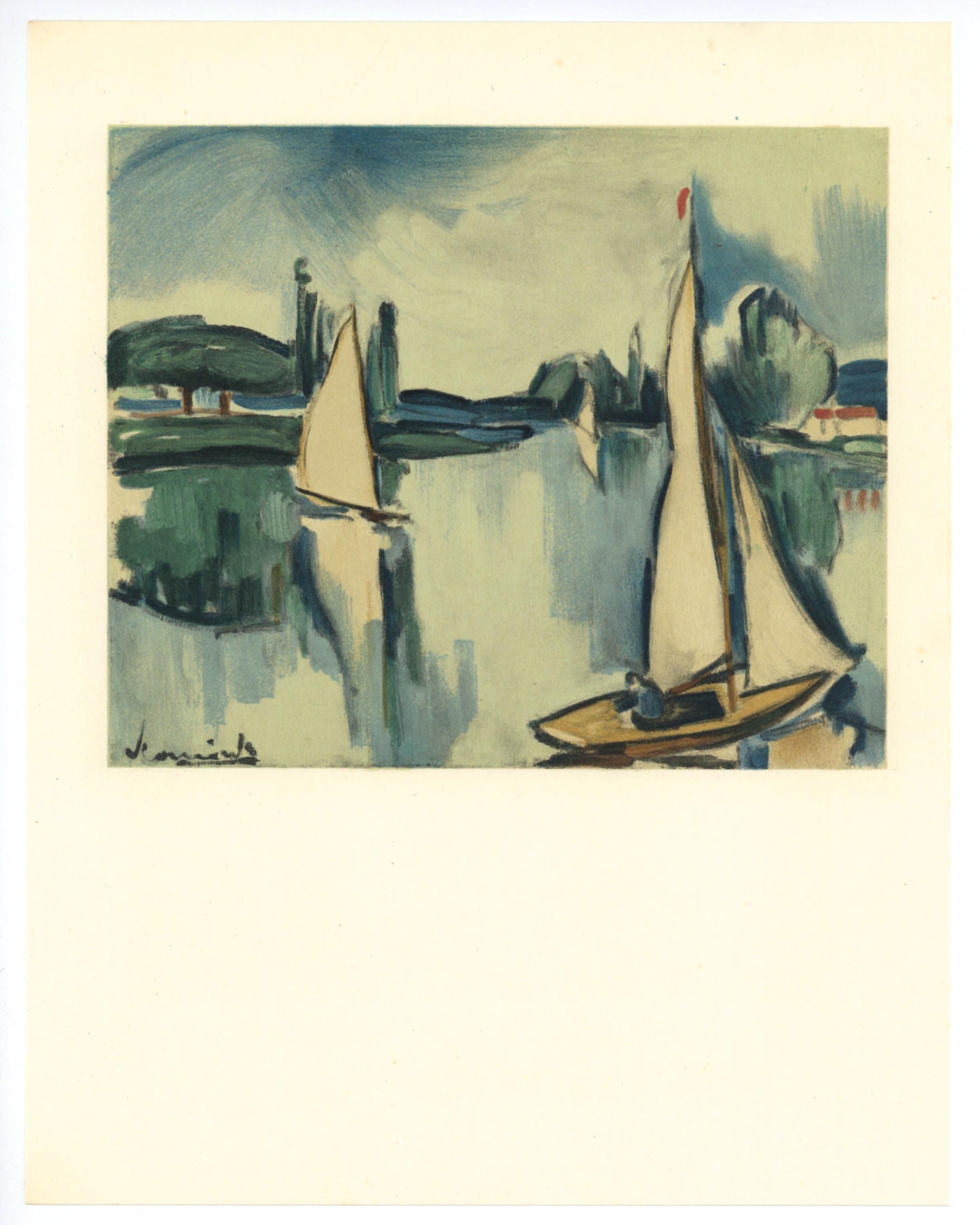 Medium: lithograph. This lithograph (after the Vlaminck painting) was printed in Paris in 1958 by the Mourlot atelier and published in an edition of 2000. The image size is 6 1/2 x 8 inches (170 x 205 mm). The full sheet measures 12 1/4 x 9 1/2