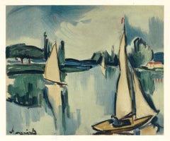 Vintage "Sailing Boats on the Seine" lithograph