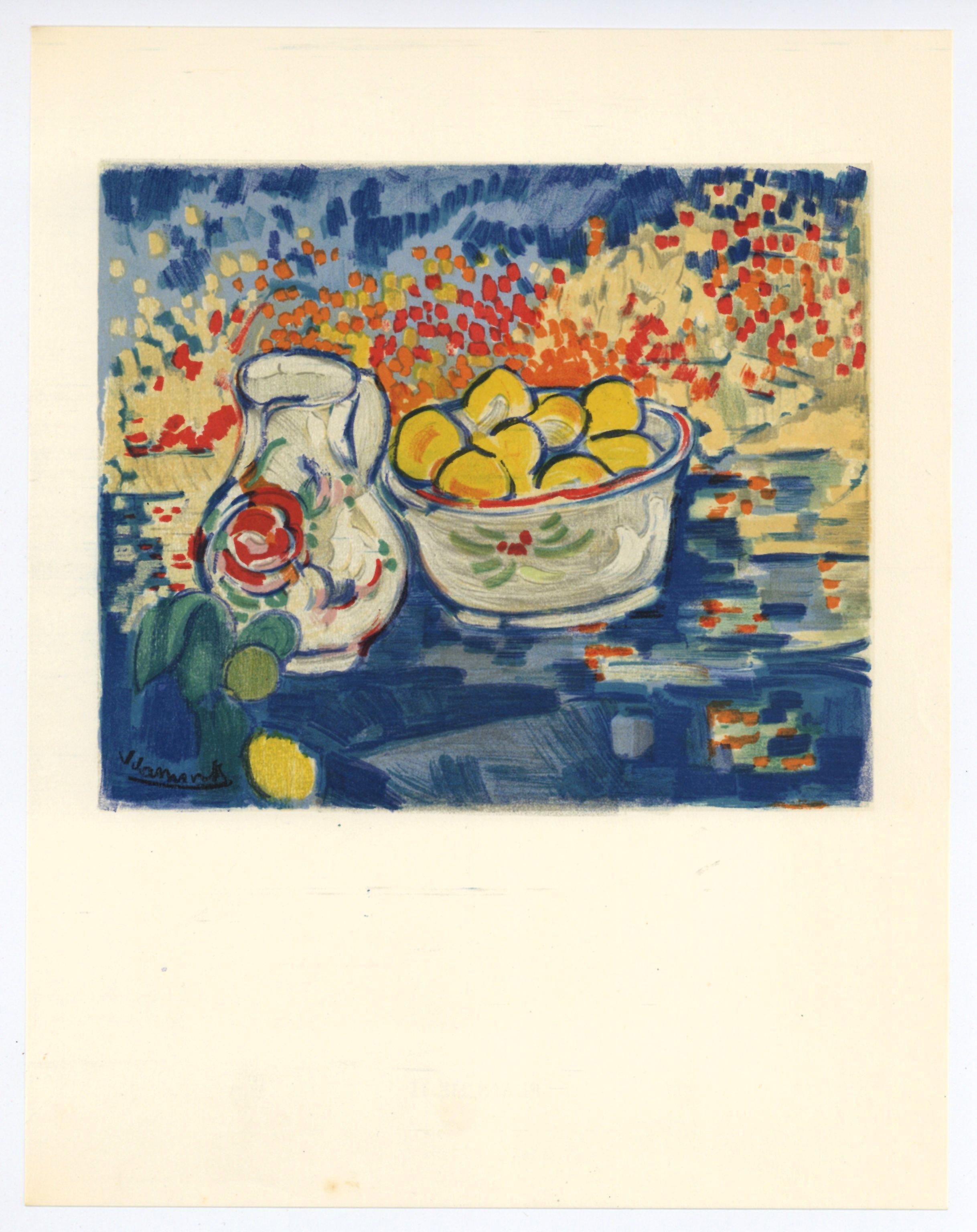 "Litografía "Naturaleza muerta con limones - Print de (after) Maurice de Vlaminck
