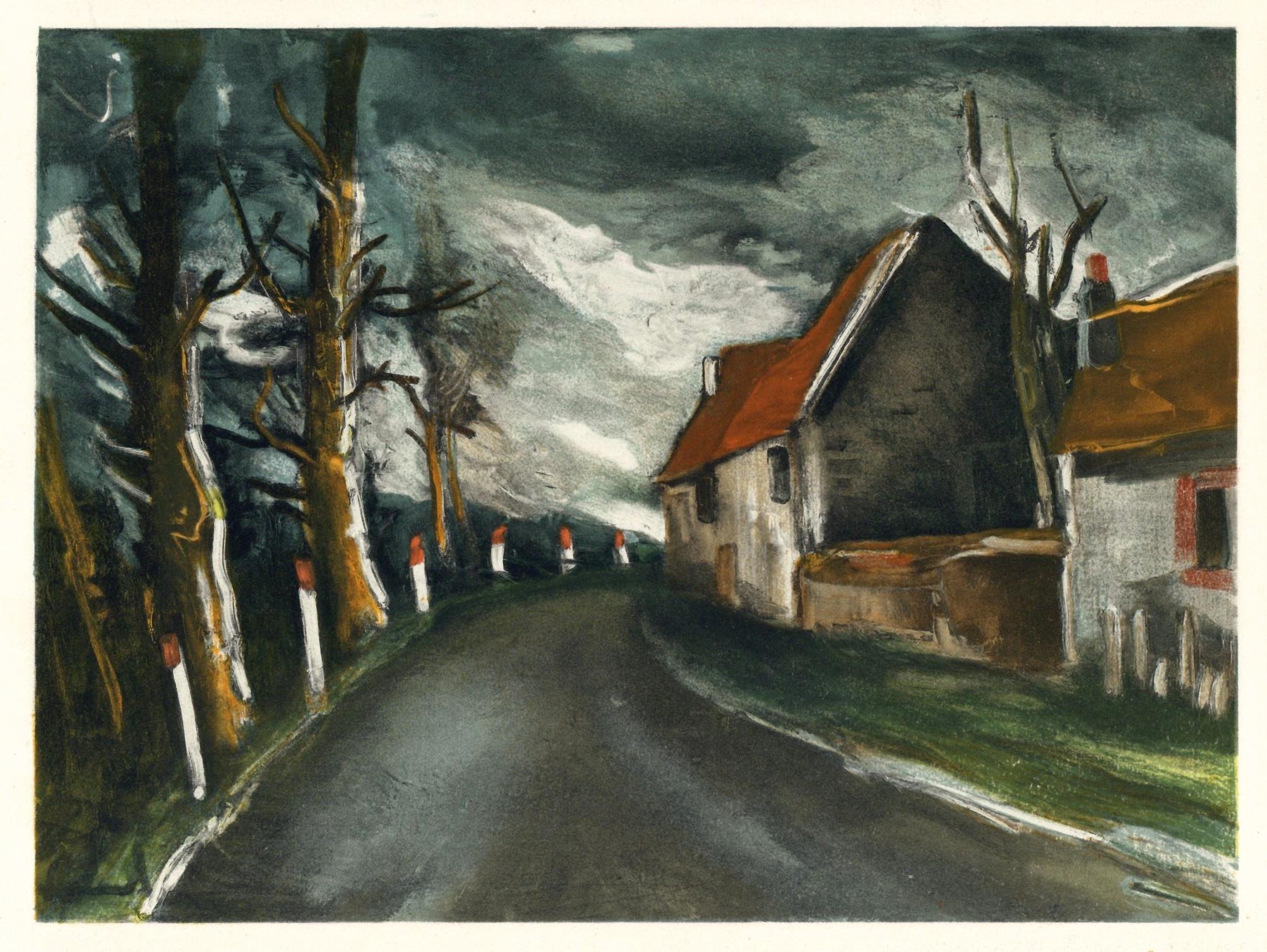 "The Longny Road" lithograph - Print by (after) Maurice de Vlaminck