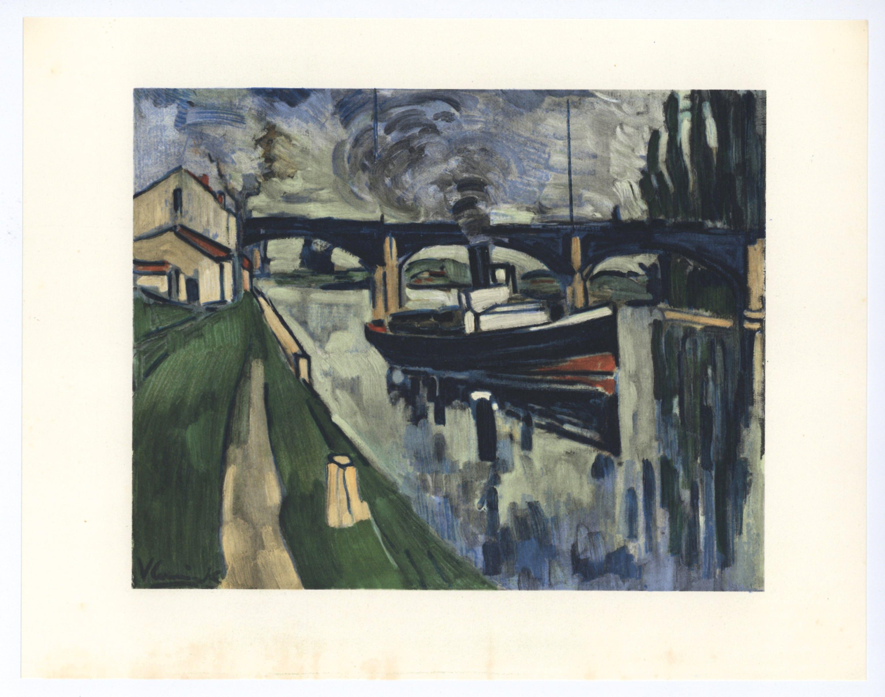 "The Seine at Poissy" lithograph - Print by (after) Maurice de Vlaminck