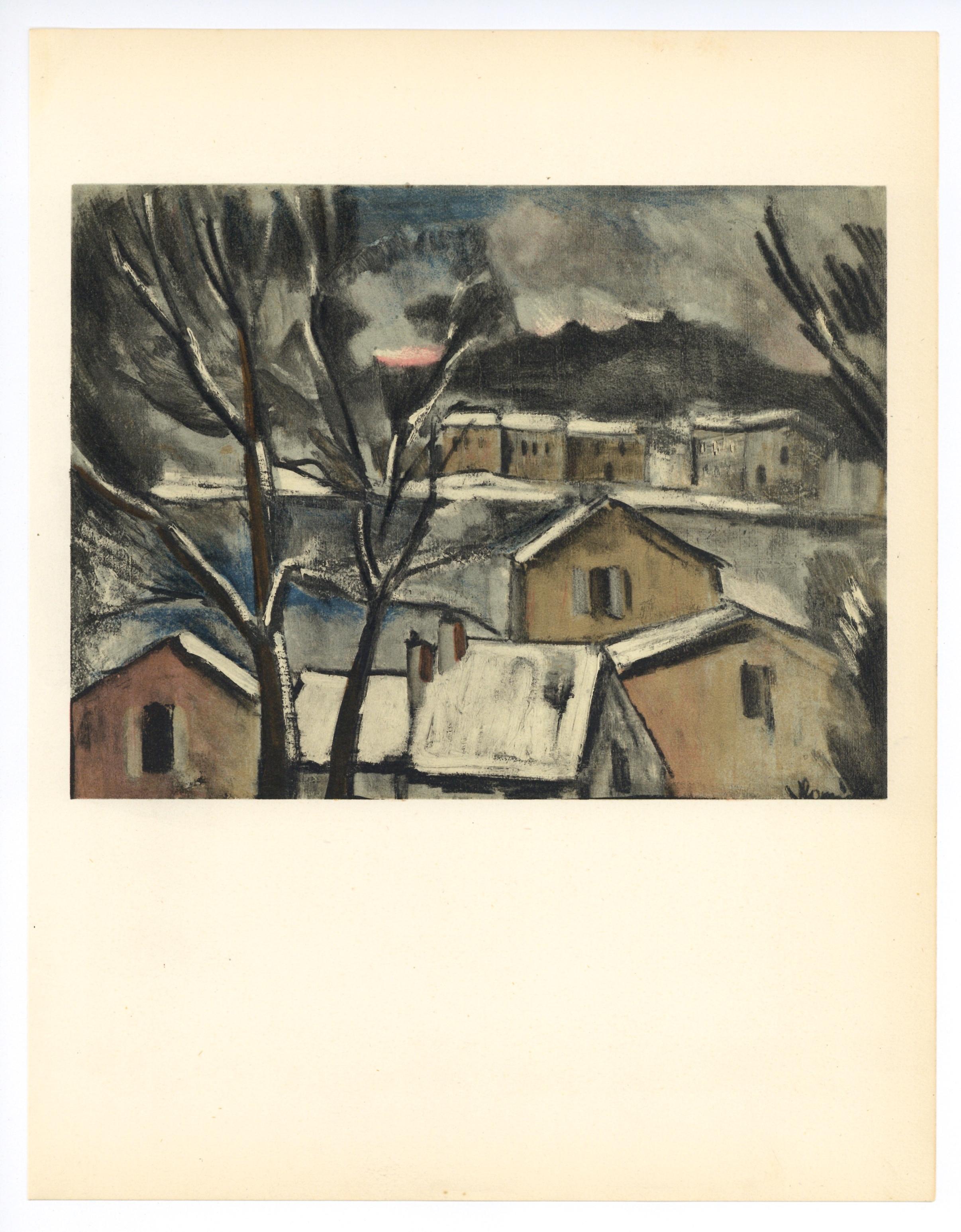 Medio: litografia. Questa litografia (dopo il dipinto di Vlaminck) è stata stampata a Parigi nel 1958 dall'Atelier A. Mourlot e pubblicata in un'edizione di 2000 esemplari. Le dimensioni dell'immagine sono 6 1/2 x 8 1/2 pollici (163 x 217 mm). Il