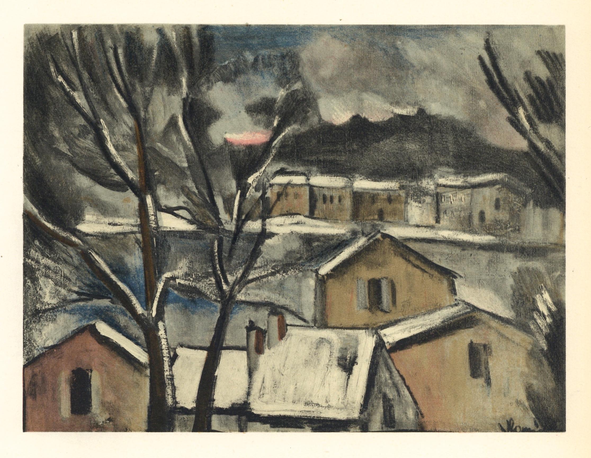 "Paesaggio invernale" litografia - Print di (after) Maurice de Vlaminck