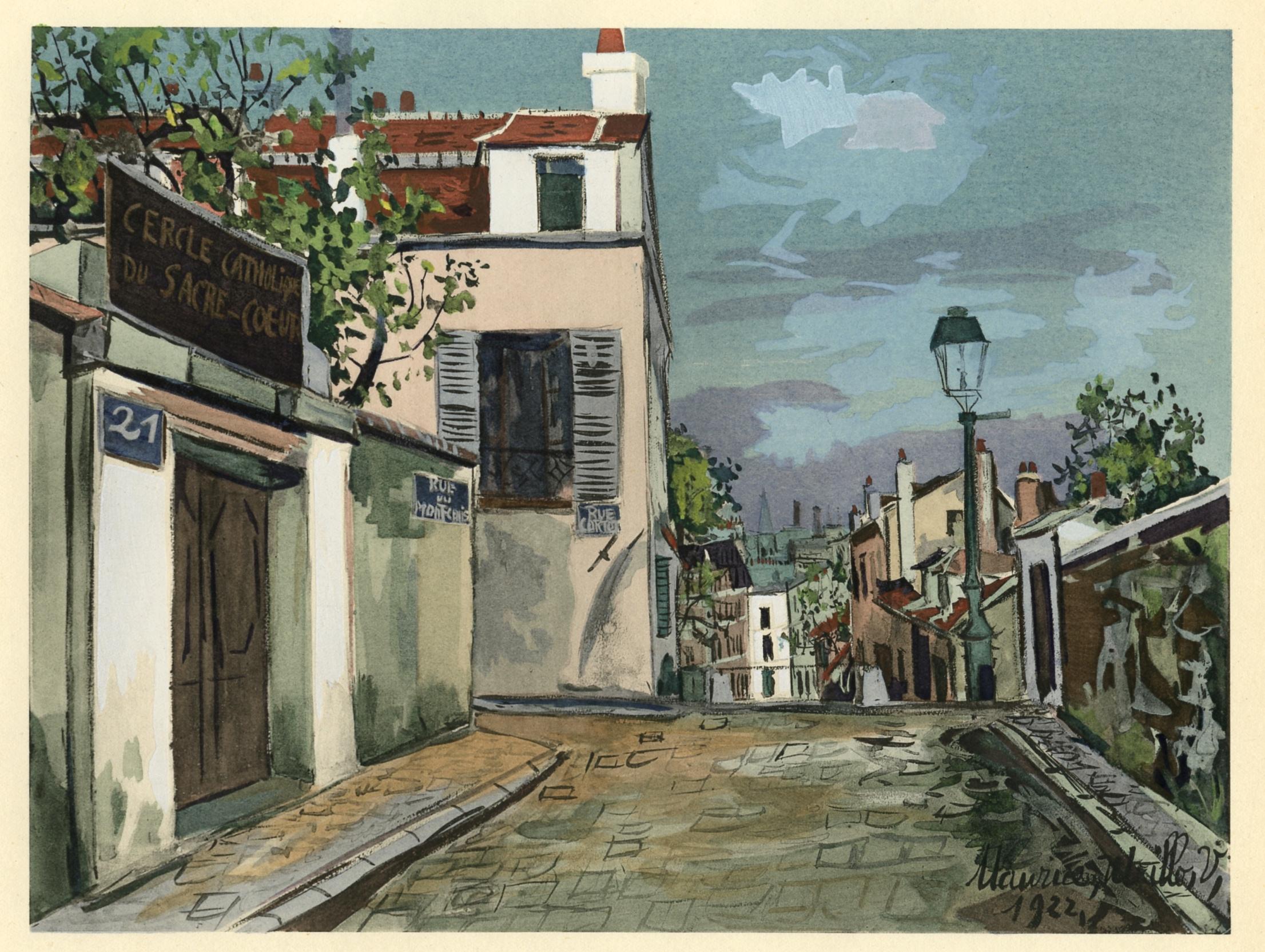 "La rue du Mont-Cenis" pochoir - Print by (after) Maurice Utrillo