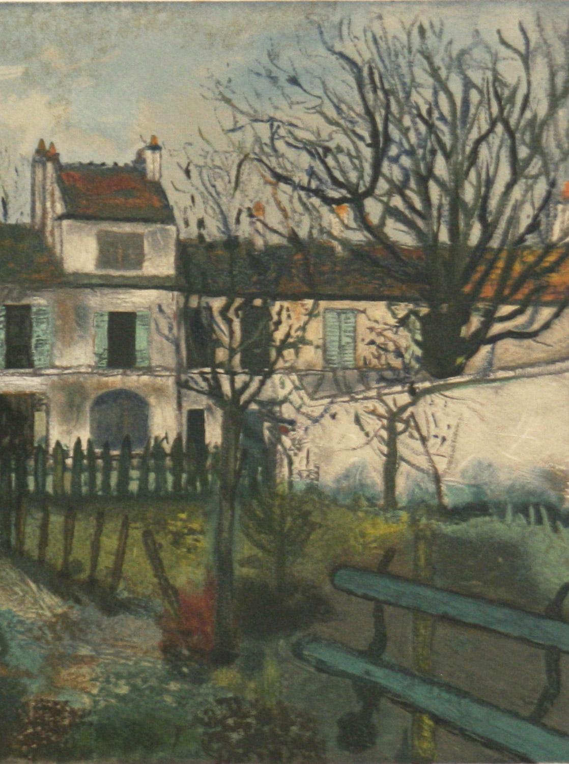 Le Jardin De Montmagny Utrillo Estampes Robert Rey xilografia 1950 firmata dall'artista - Landscape Print Beige di (after) Maurice Utrillo