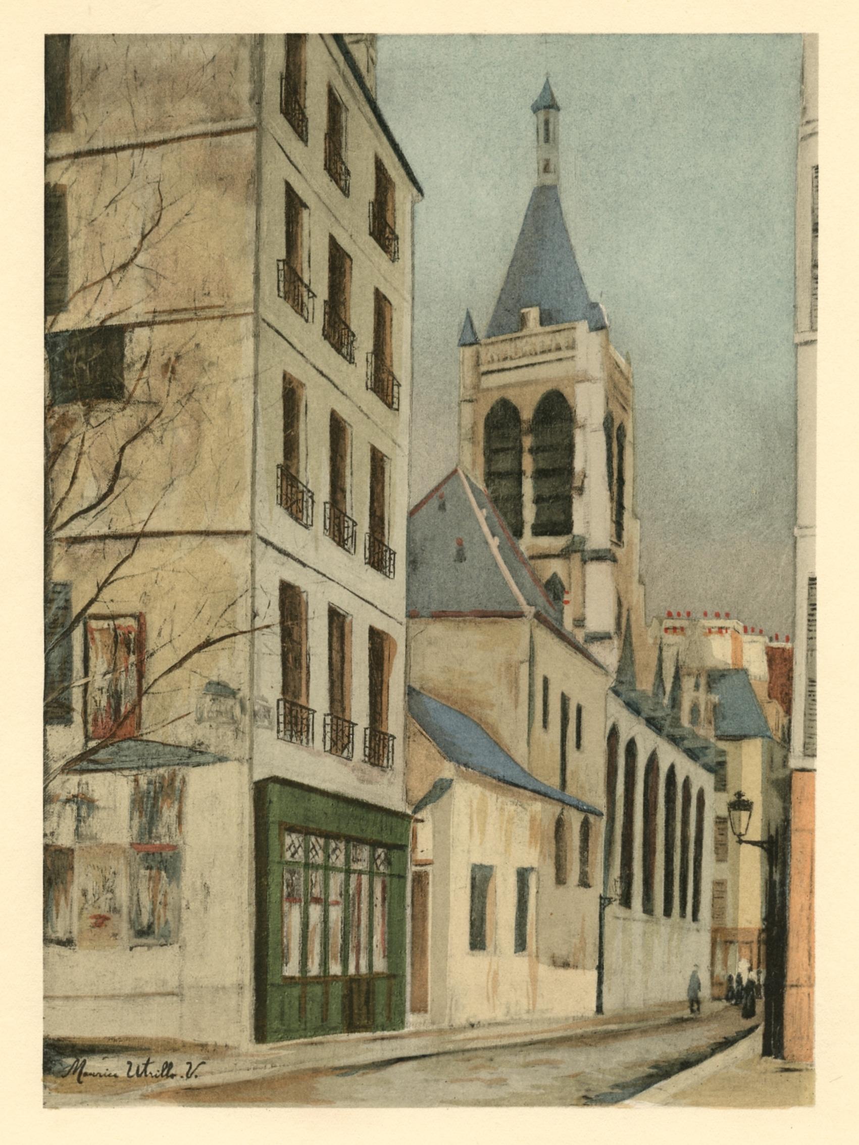 "L'Eglise Sainte-Severin" pochoir - Print by (after) Maurice Utrillo