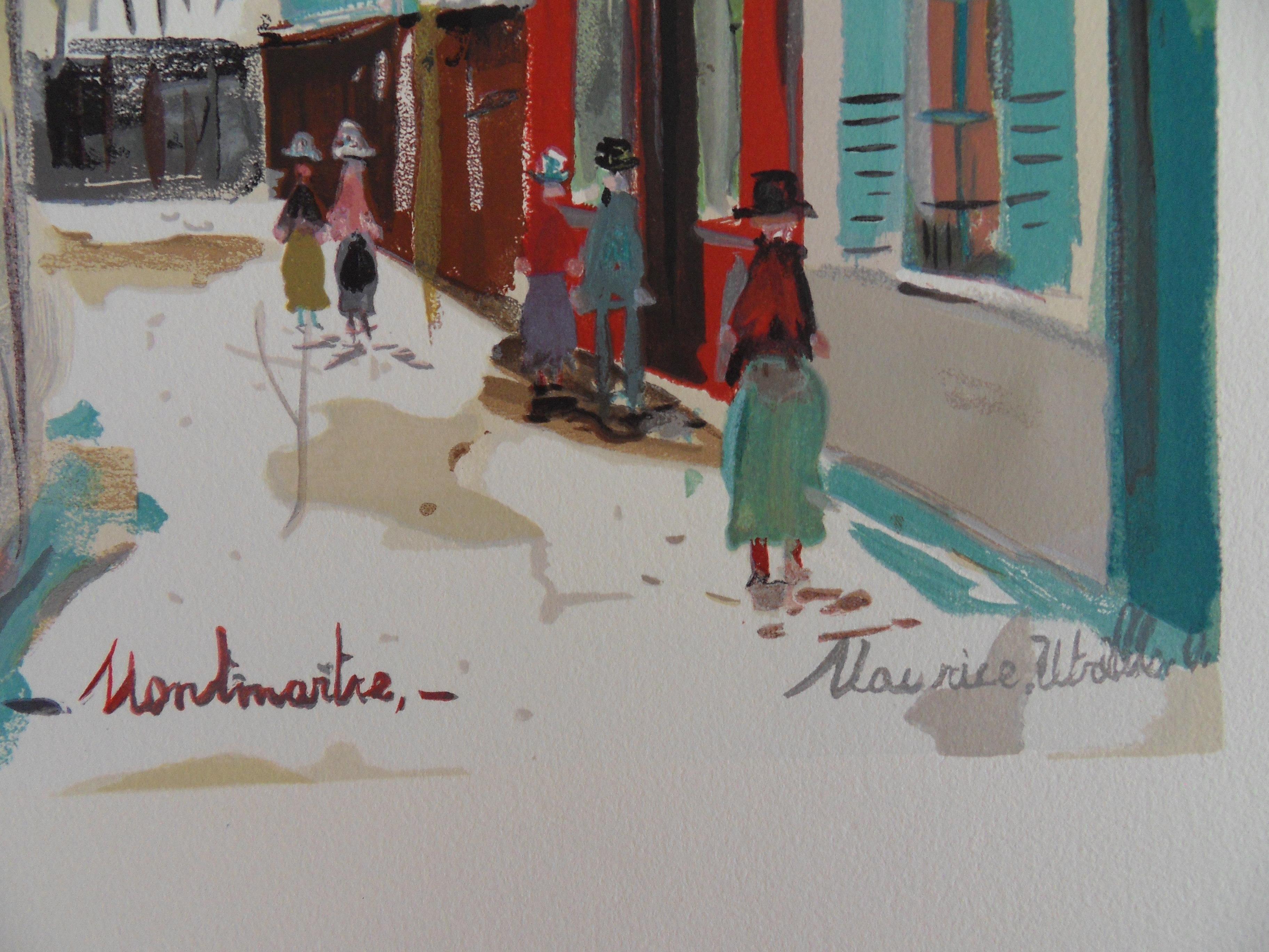 Montmartre : La chiesa del Sacro Cuore e il Moulin sotto la neve - Litografia - 1965 - Print di (after) Maurice Utrillo