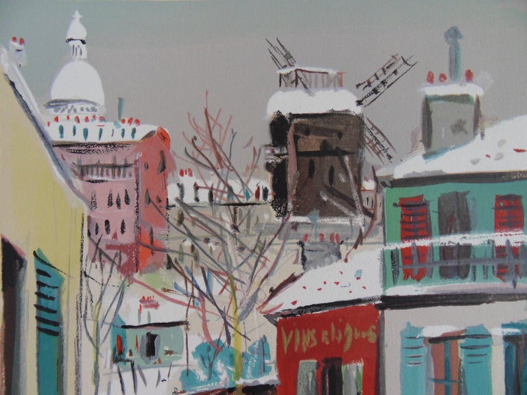Montmartre : Sacre Coeur Church and Moulin under the Snow - Lithograph - 1965 - Modern Print by (after) Maurice Utrillo