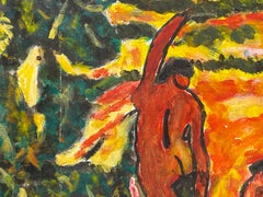 Large Fauvist Oil Painting after Max Pechstein Nudes in Woodland Landscape