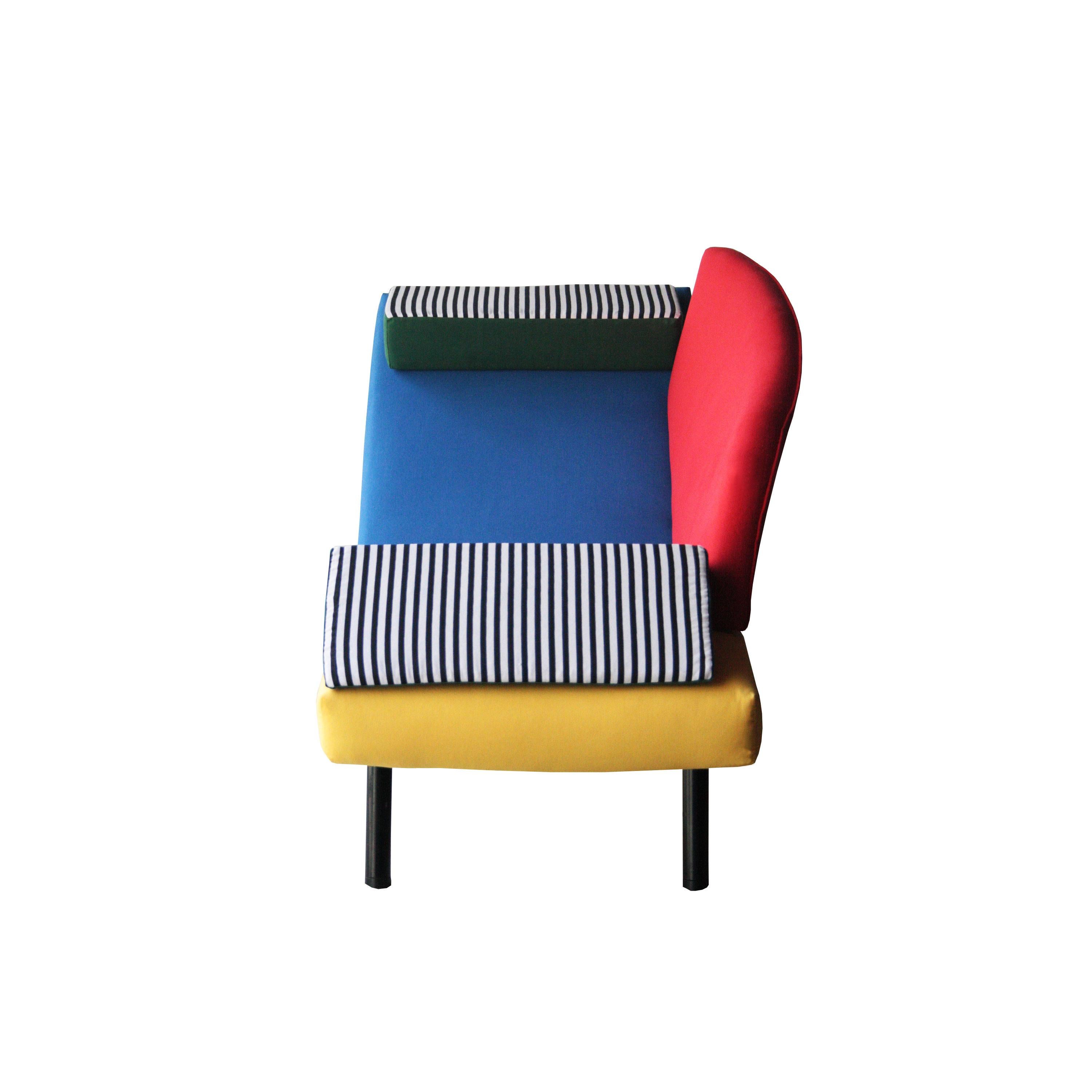 Post-Modern After Memphis Geometric Blue Yellow Red Green Metal Italian Chaise Longue, 1980