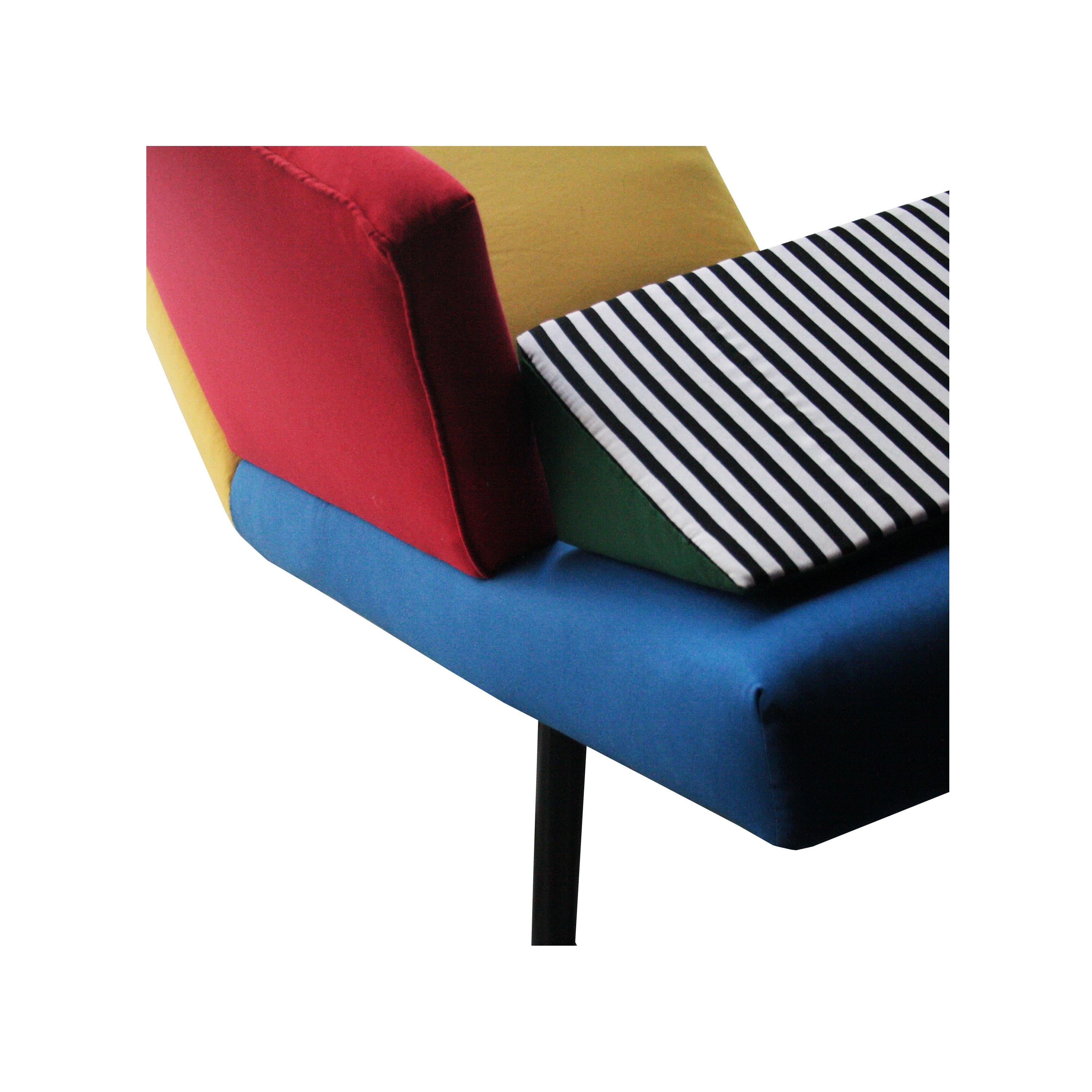After Memphis Geometric Blue Yellow Red Green Metal Italian Chaise Longue, 1980 3