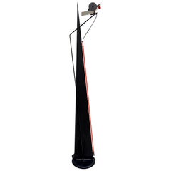 After Memphis Style Red and Black Metal Italian Floor Lamp, Italy, 1980