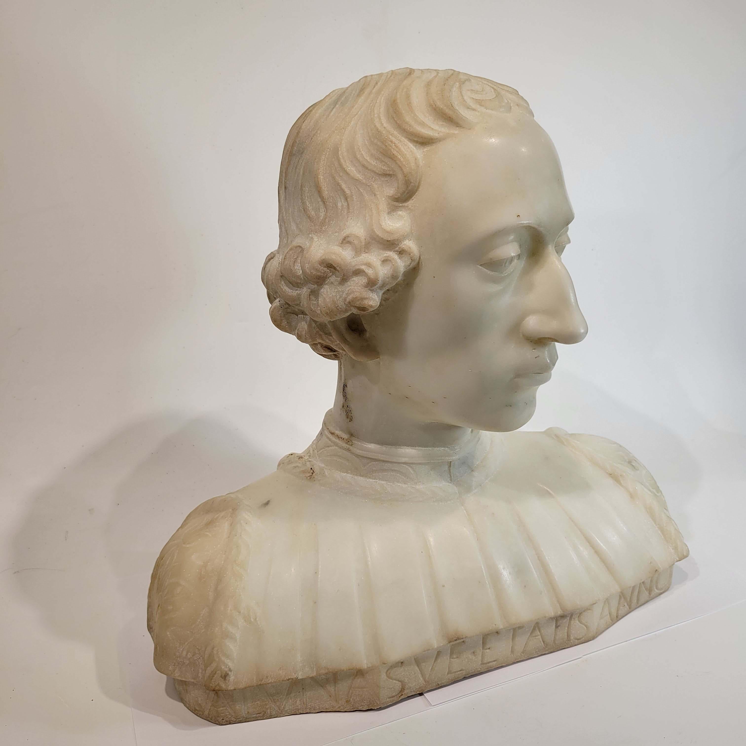 Renaissance After Mino Da Fiesole, Italian, Marble Bust of Rinaldo Della Luna For Sale