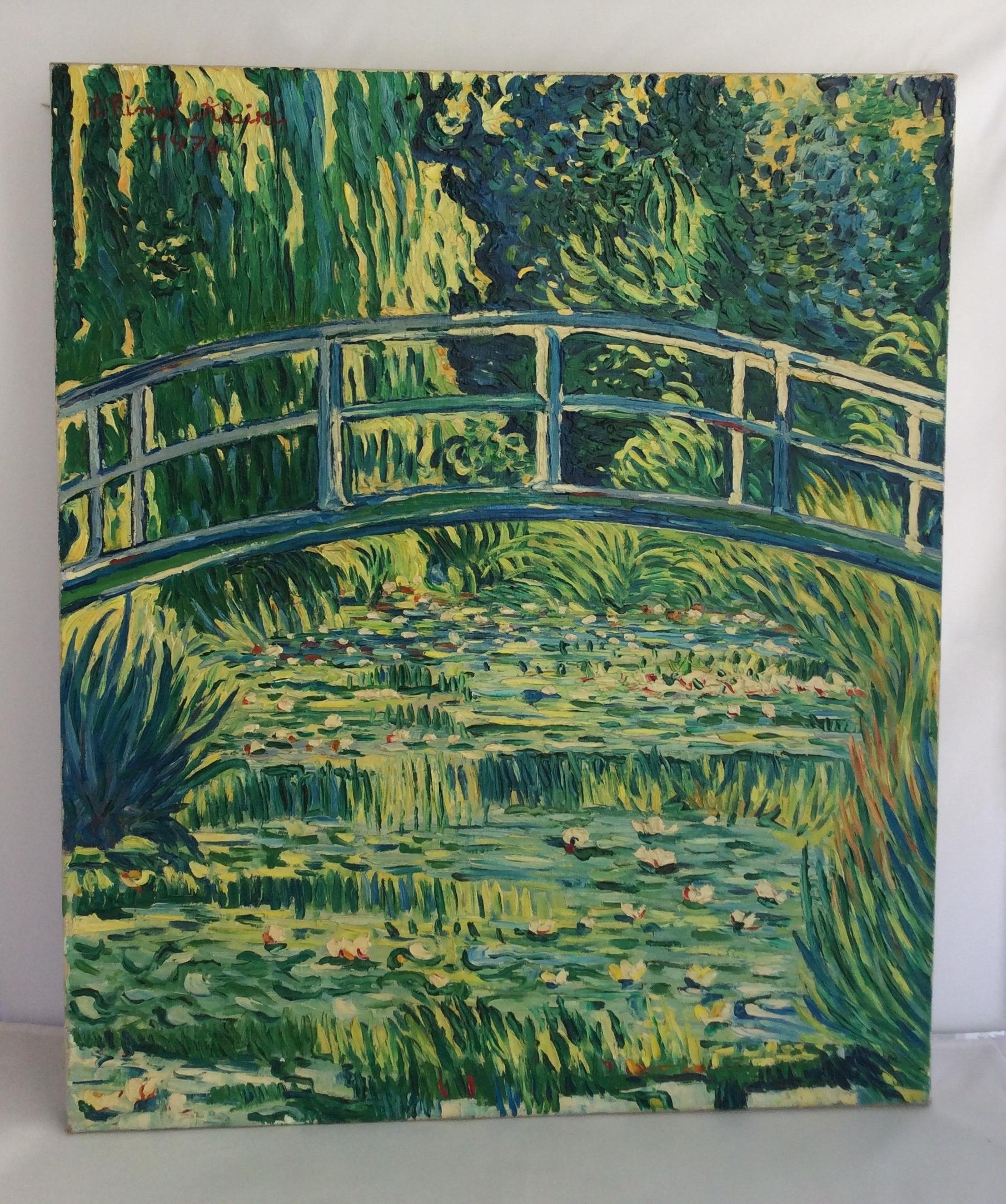 Canvas French Post Impressionist Painting After Monet, Signed Alain Thimel