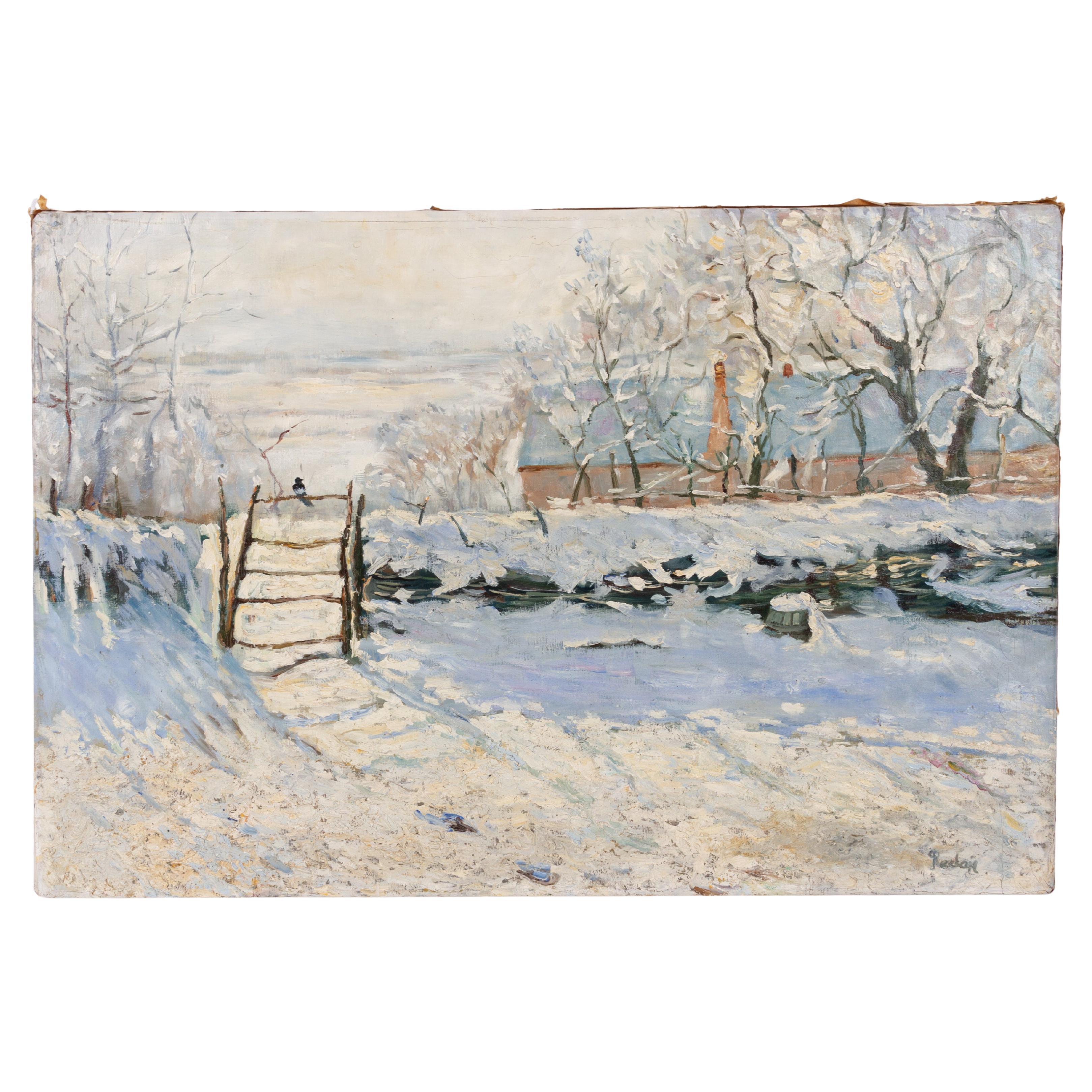 After Monet Winterscape Oil Painting