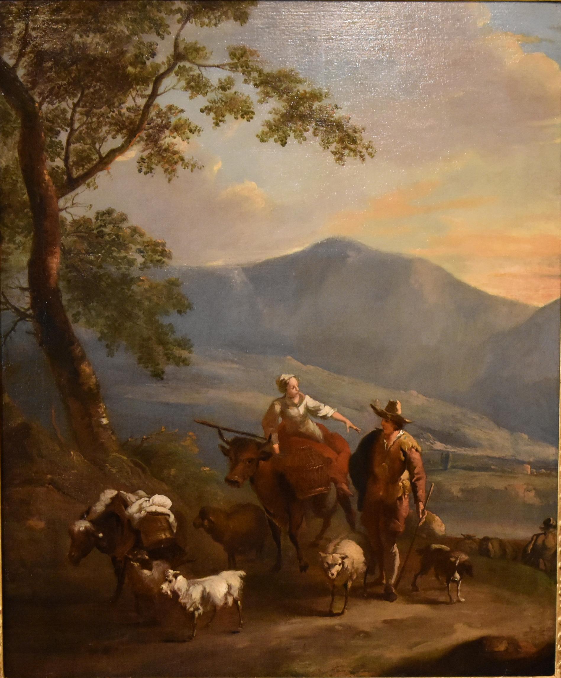 Peinture à l'huile par cercle de Nicolaes Berchem « Off to Market » - Painting de (After) Nicolaes Berchem