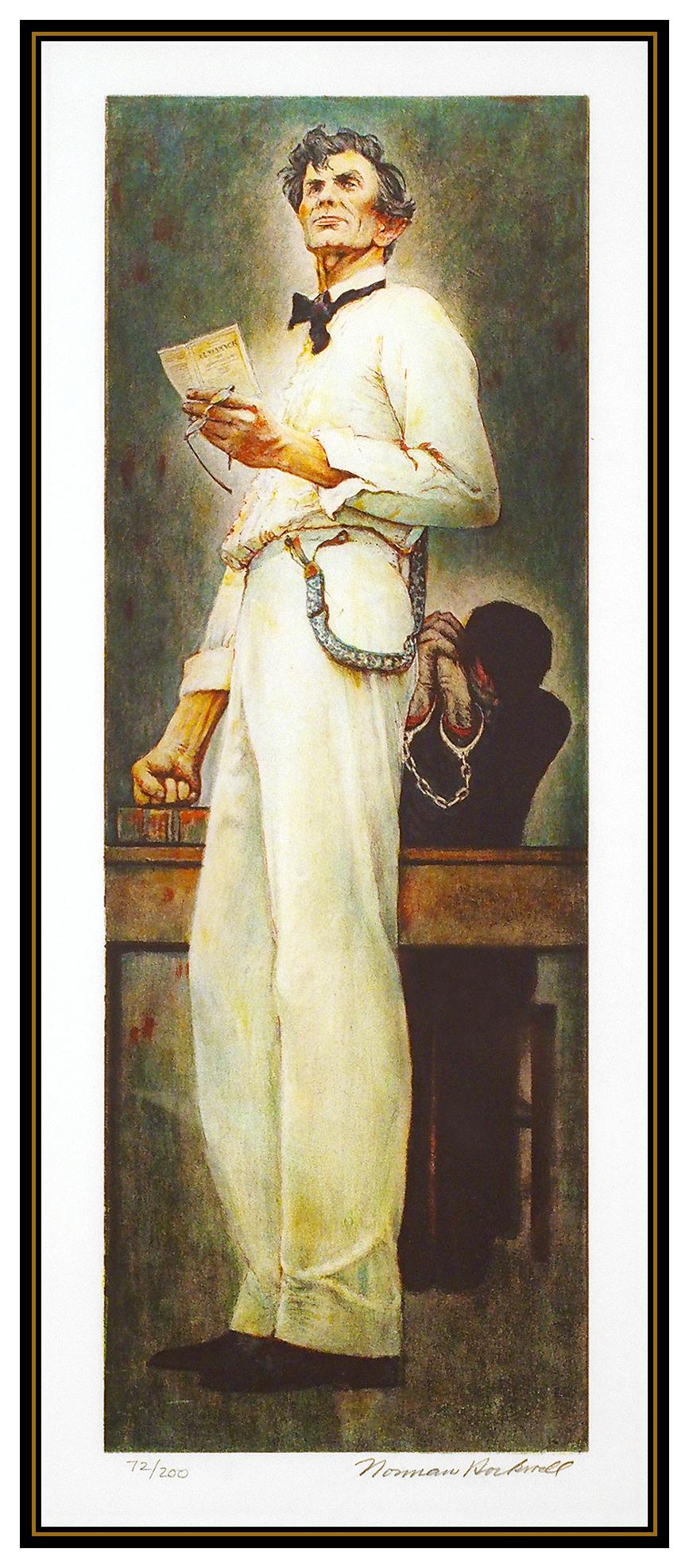 Norman Rockwell Abraham Lincoln Color Lithograph Hand Signed Illustration Framed - Print by After Norman Rockwell