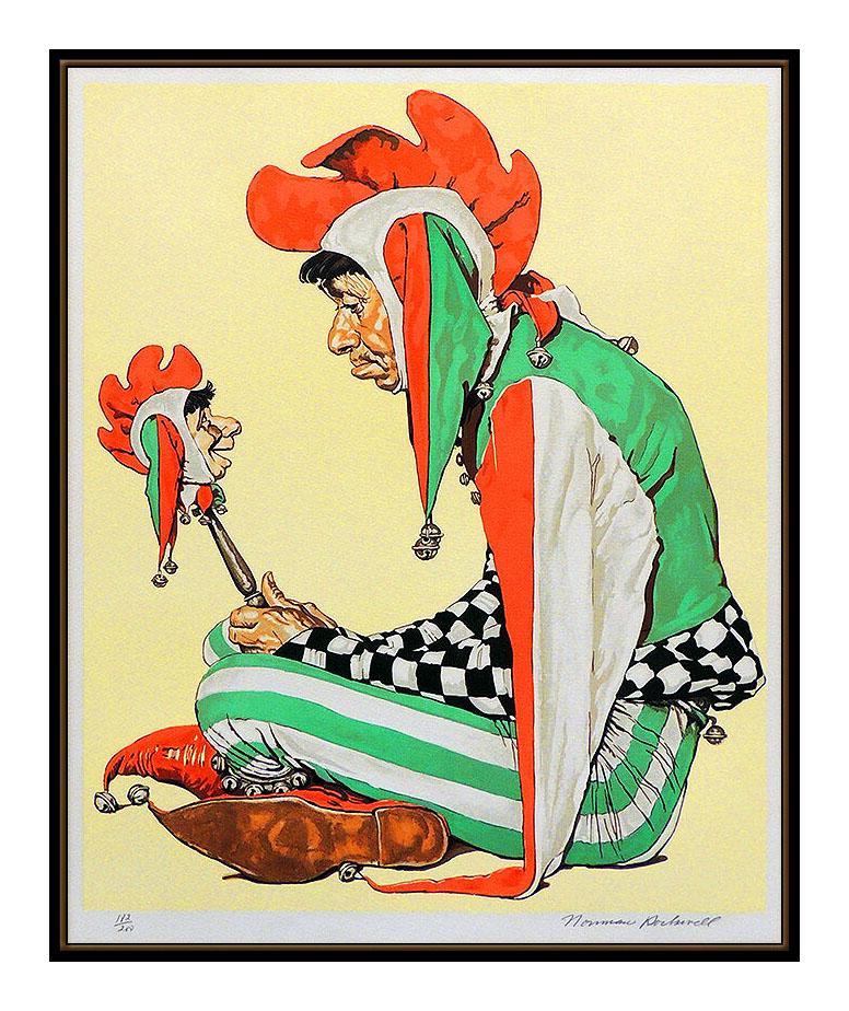 Norman Rockwell Color Lithograph Jester Saturday Evening Post Signed Artwork SBO - Print by After Norman Rockwell
