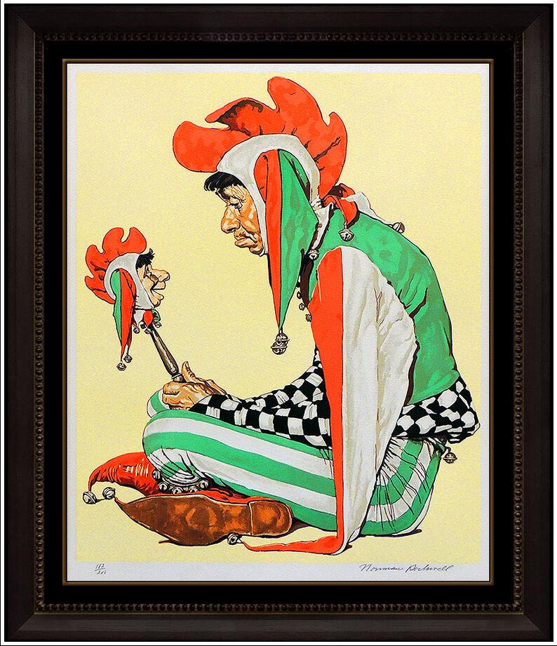 After Norman Rockwell Portrait Print - Norman Rockwell Color Lithograph Jester Saturday Evening Post Signed Artwork SBO